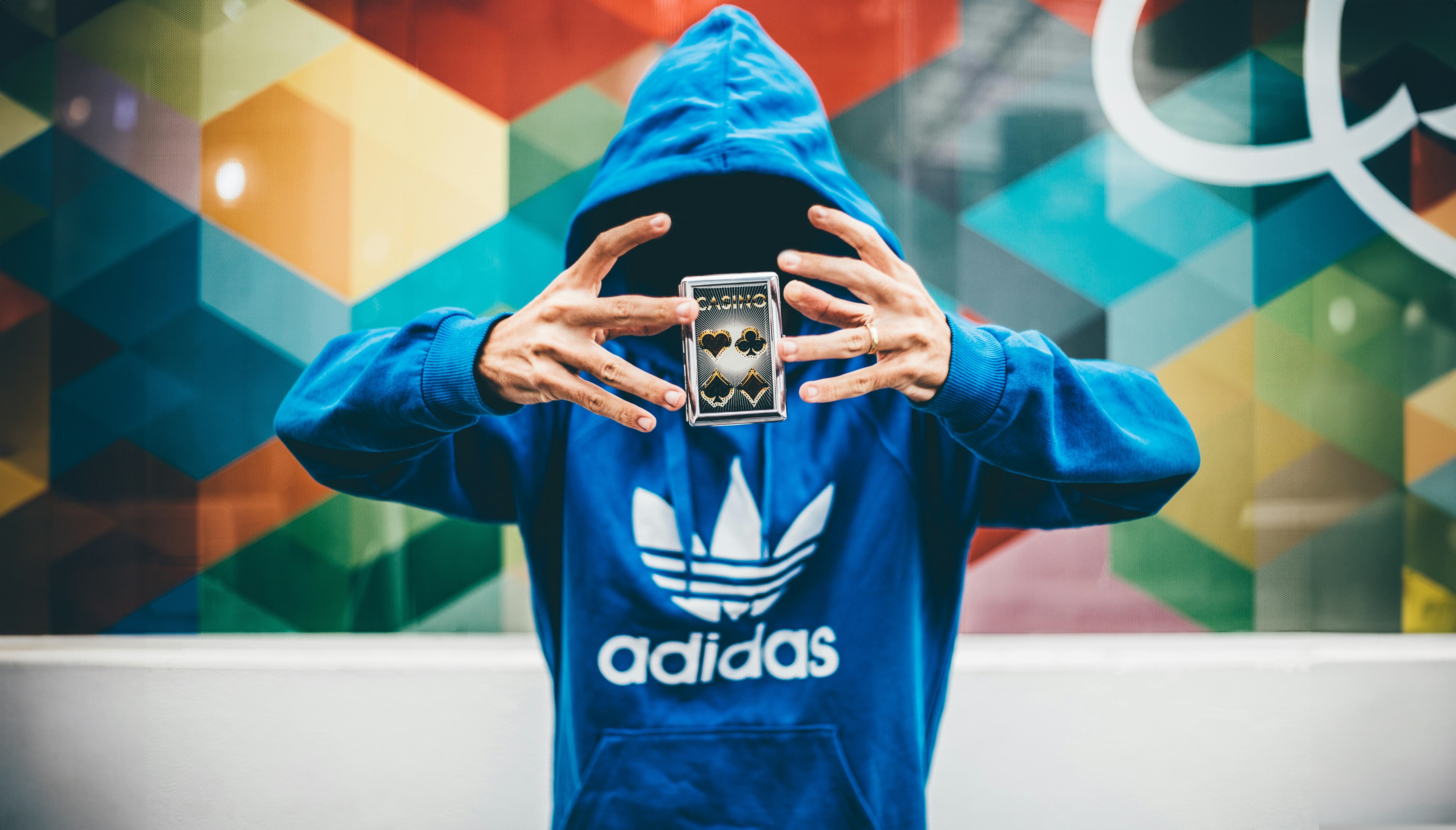 Adidas, Moletom com capuz, 5K, Carta de baralho, Cassino, Homem encapuzado