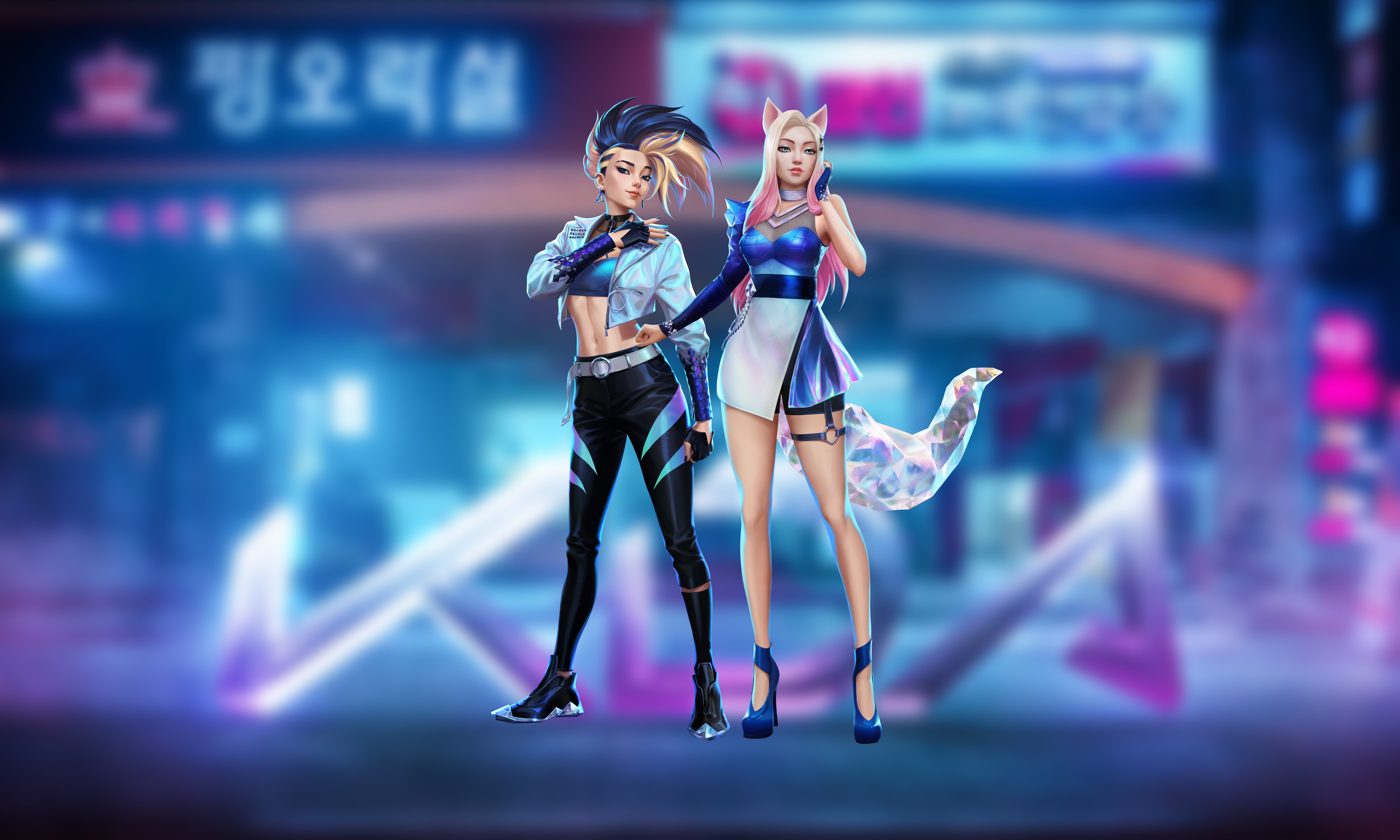 Ahri, KDA Akali, K-pop, Fundo neon, League of Legends, 5K, 8K