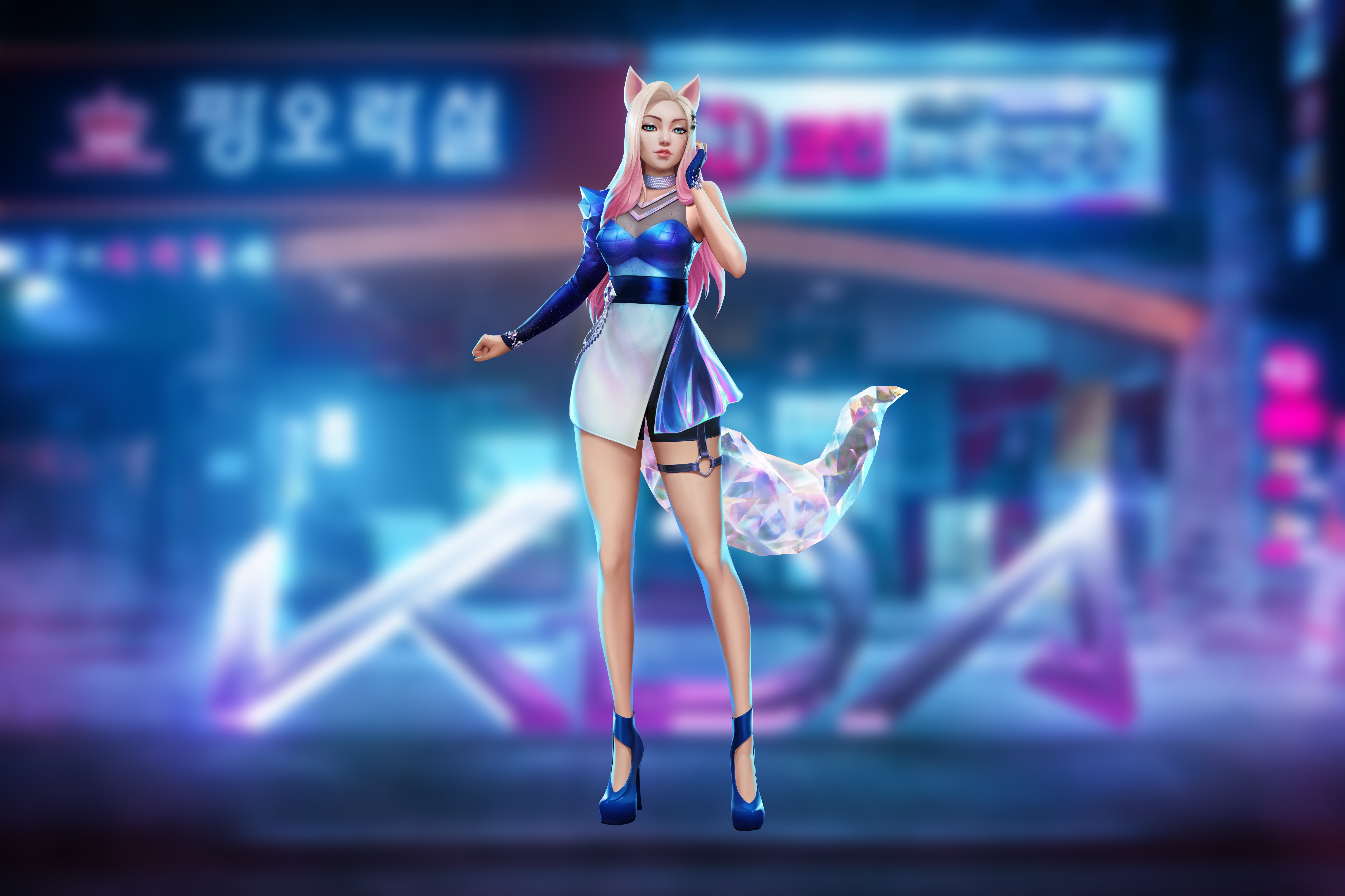 Ahri, KDA, K-pop, Fundo neon, League of Legends, 5K, 8K