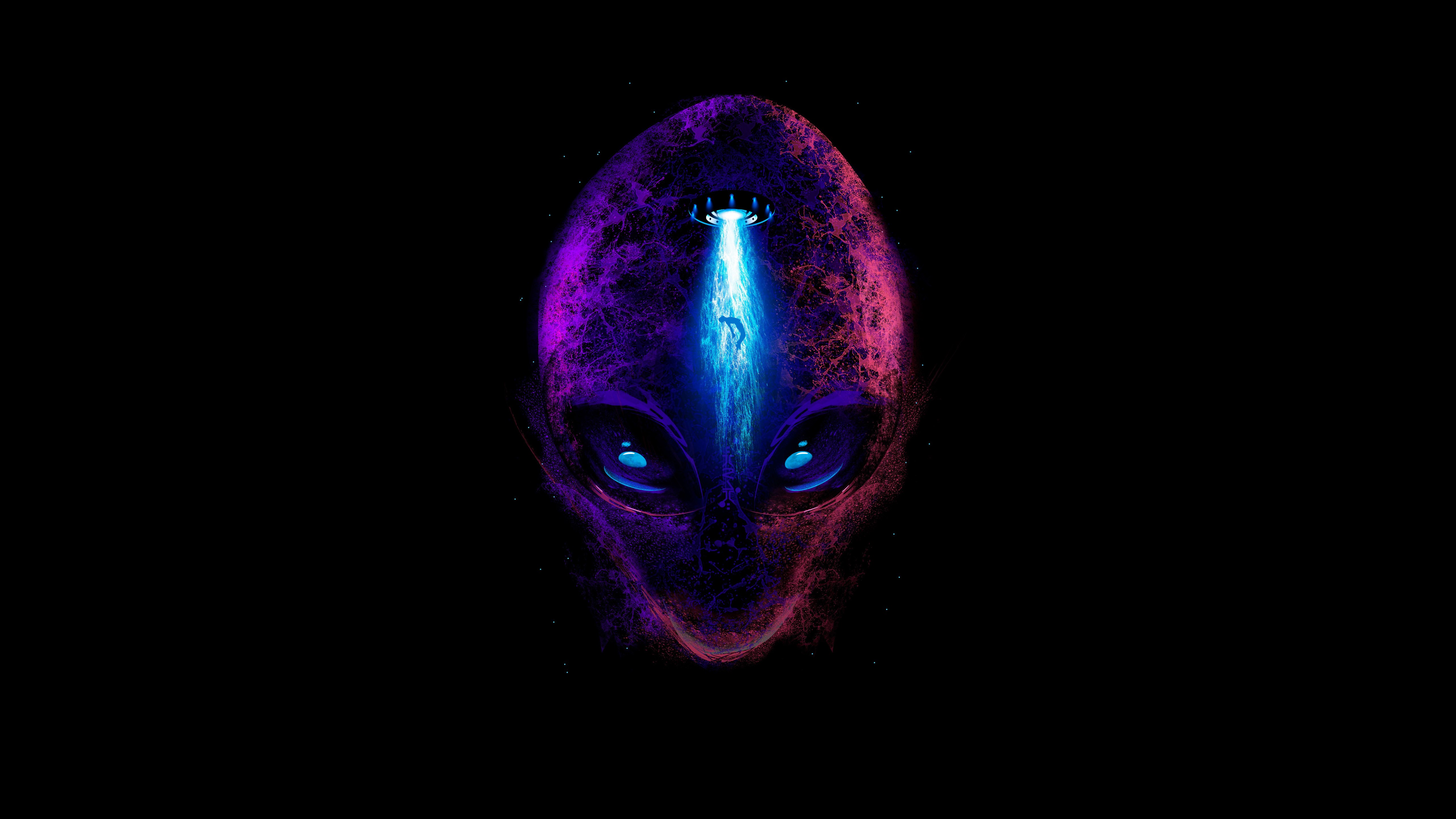 Alien, Extraterrestre, AMOLED, Fundo preto, 5K