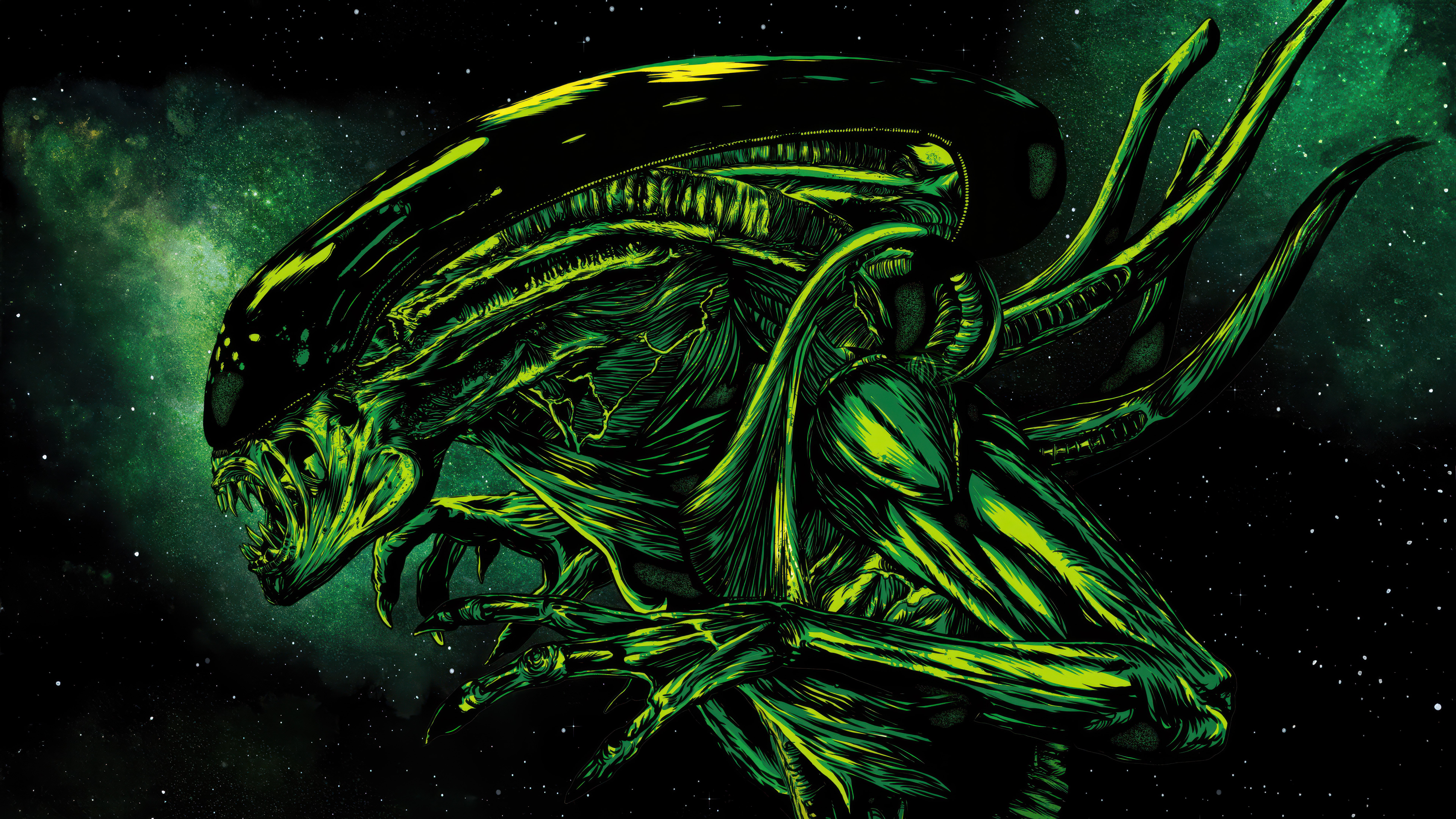 Alien, Xenomorph, Verde, Fundo escuro, 5K, 8K