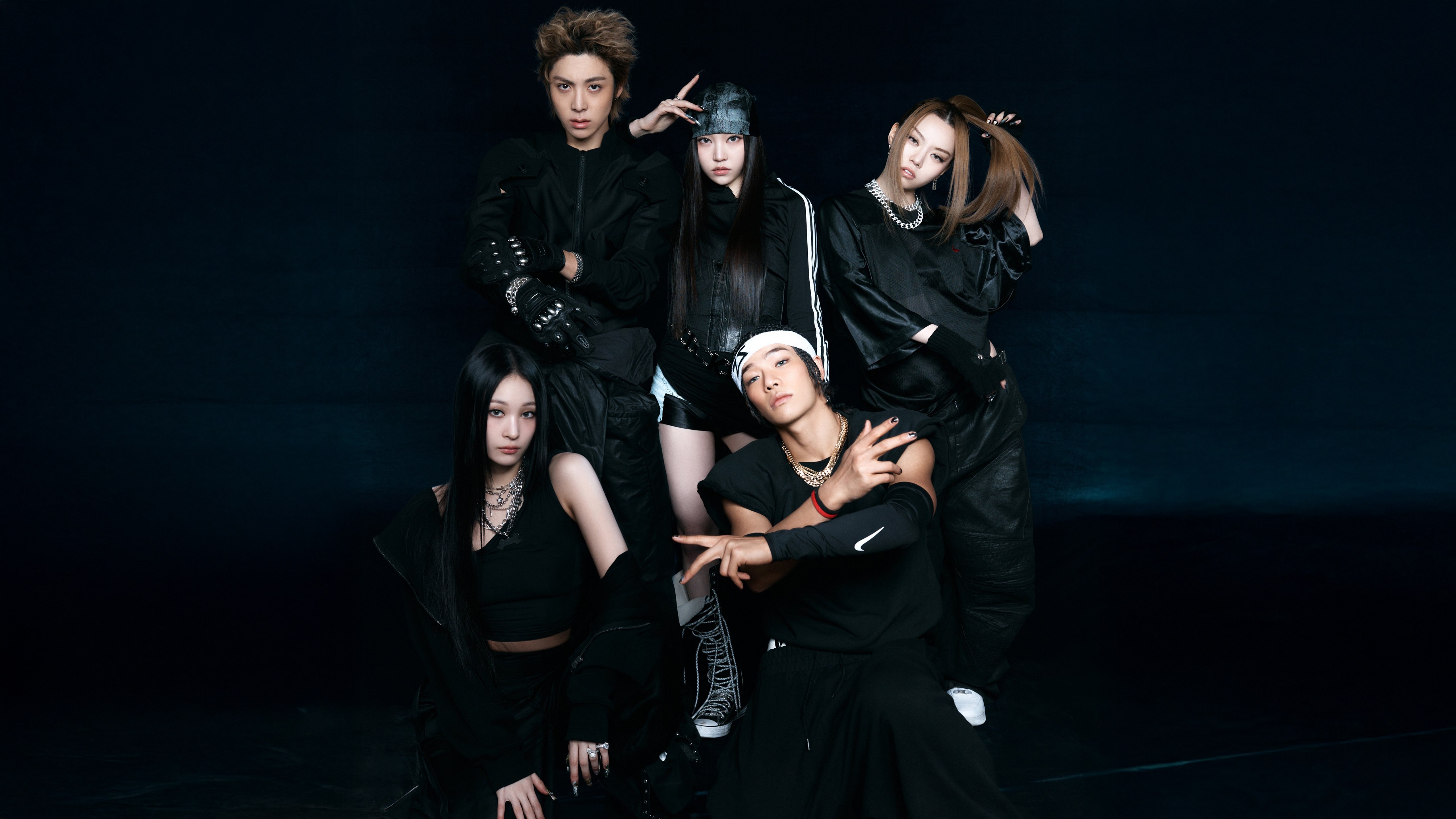 ALLDAY PROJECT, Grupo de K-pop, 5K, Fundo escuro, Youngseo, Annie, Bailey, Tarzzan, Woochan