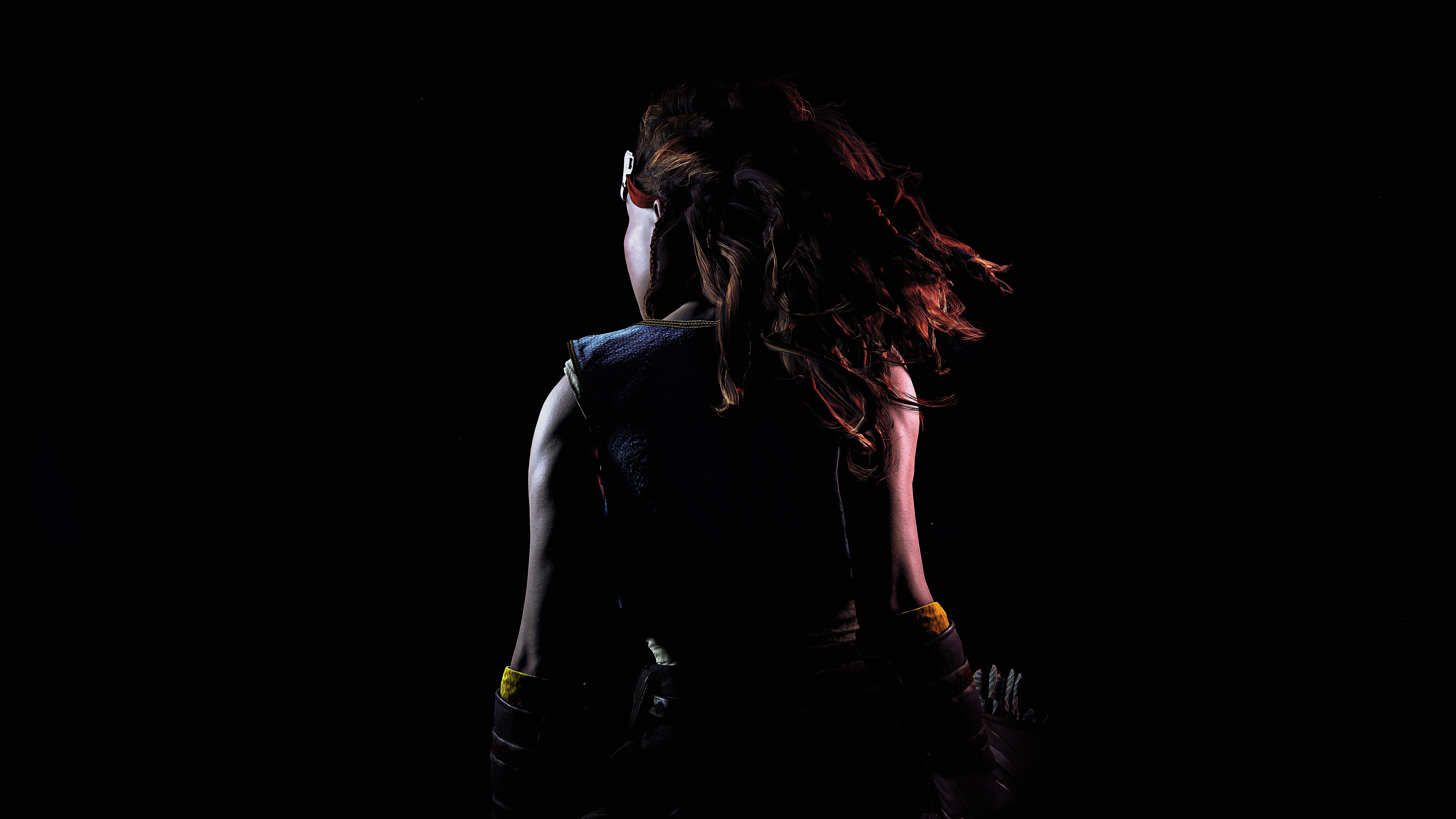 Aloy, Fundo preto, Horizon Zero Dawn, AMOLED, PlayStation 4, Screenshot, 5K