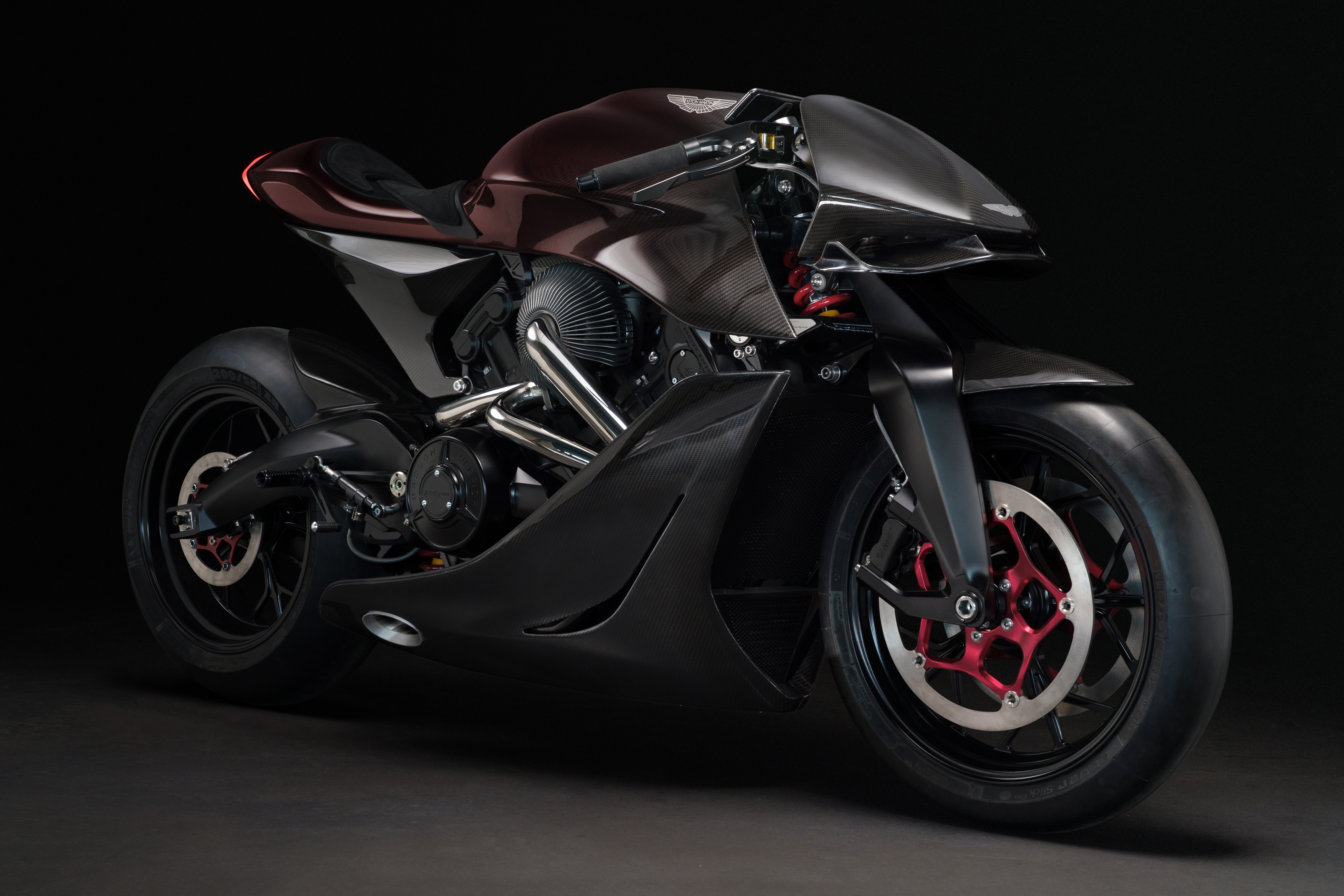 Aston Martin AMB 001, 8K, Motos esportivas, Futurista, Fundo preto, 5K