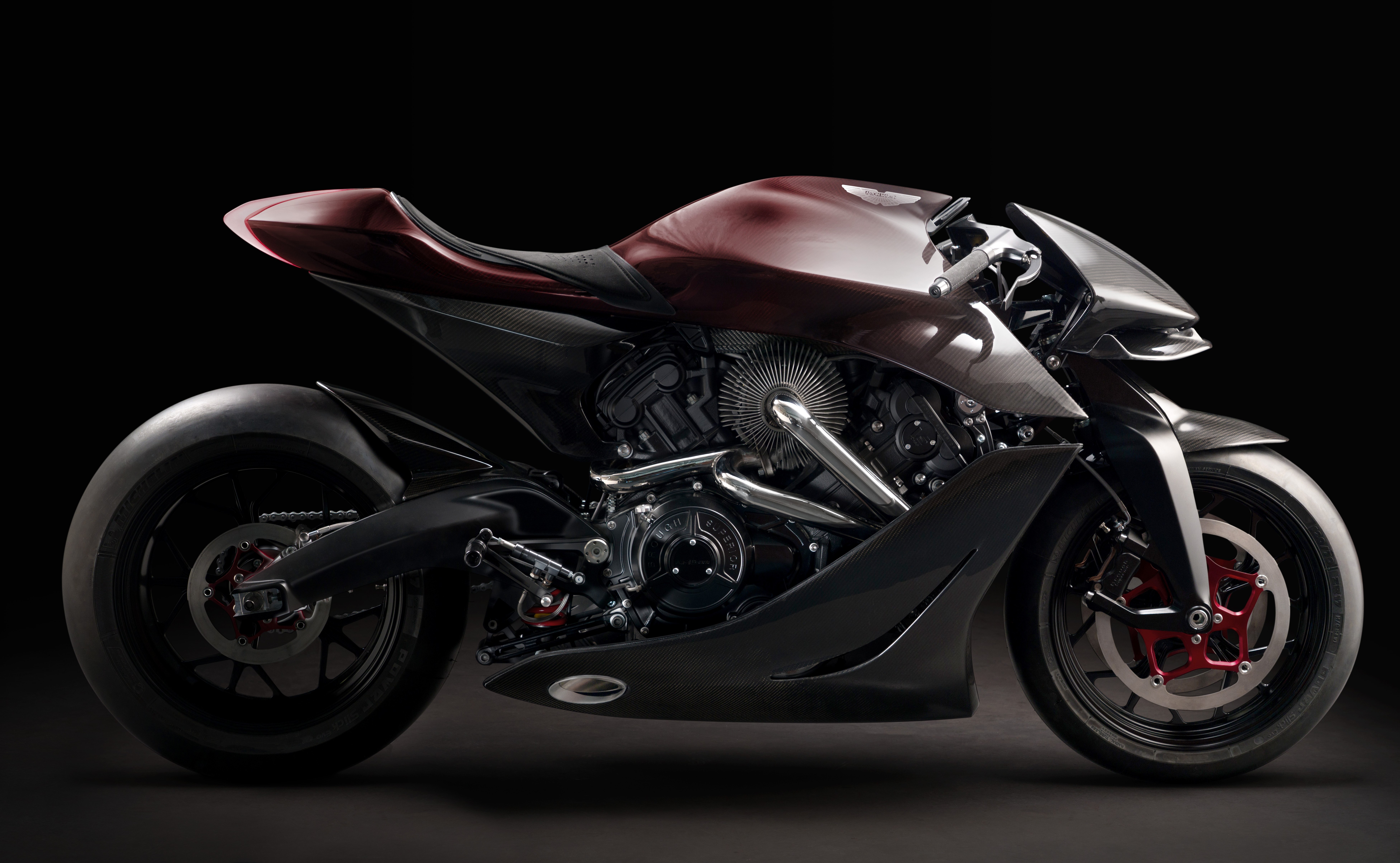 Aston Martin AMB 001, Motos esportivas, Futurista, Fundo preto, 5K, 8K