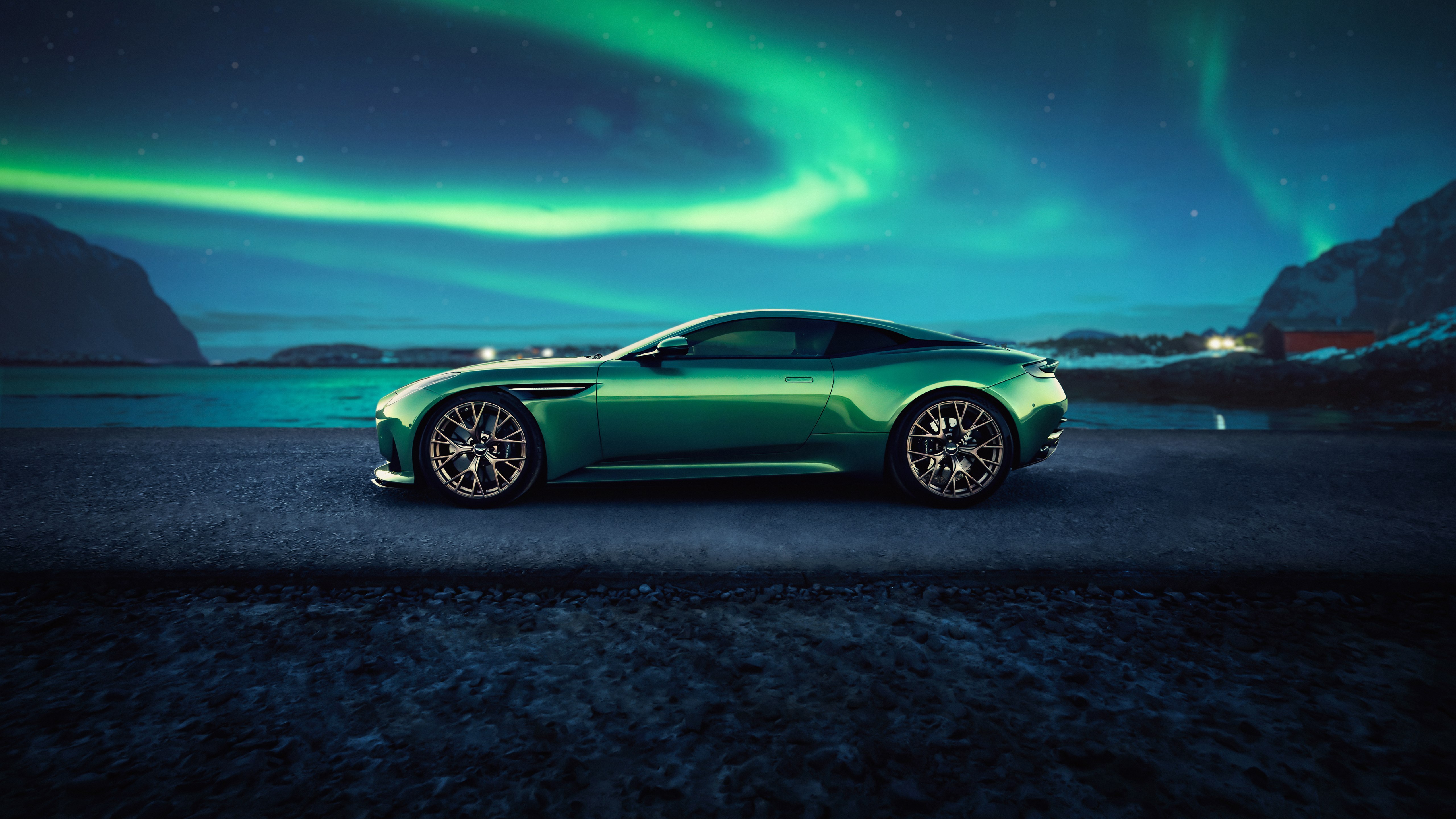 Aston Martin DB12, Carro esportivo de luxo, 5K, Aurora Boreal