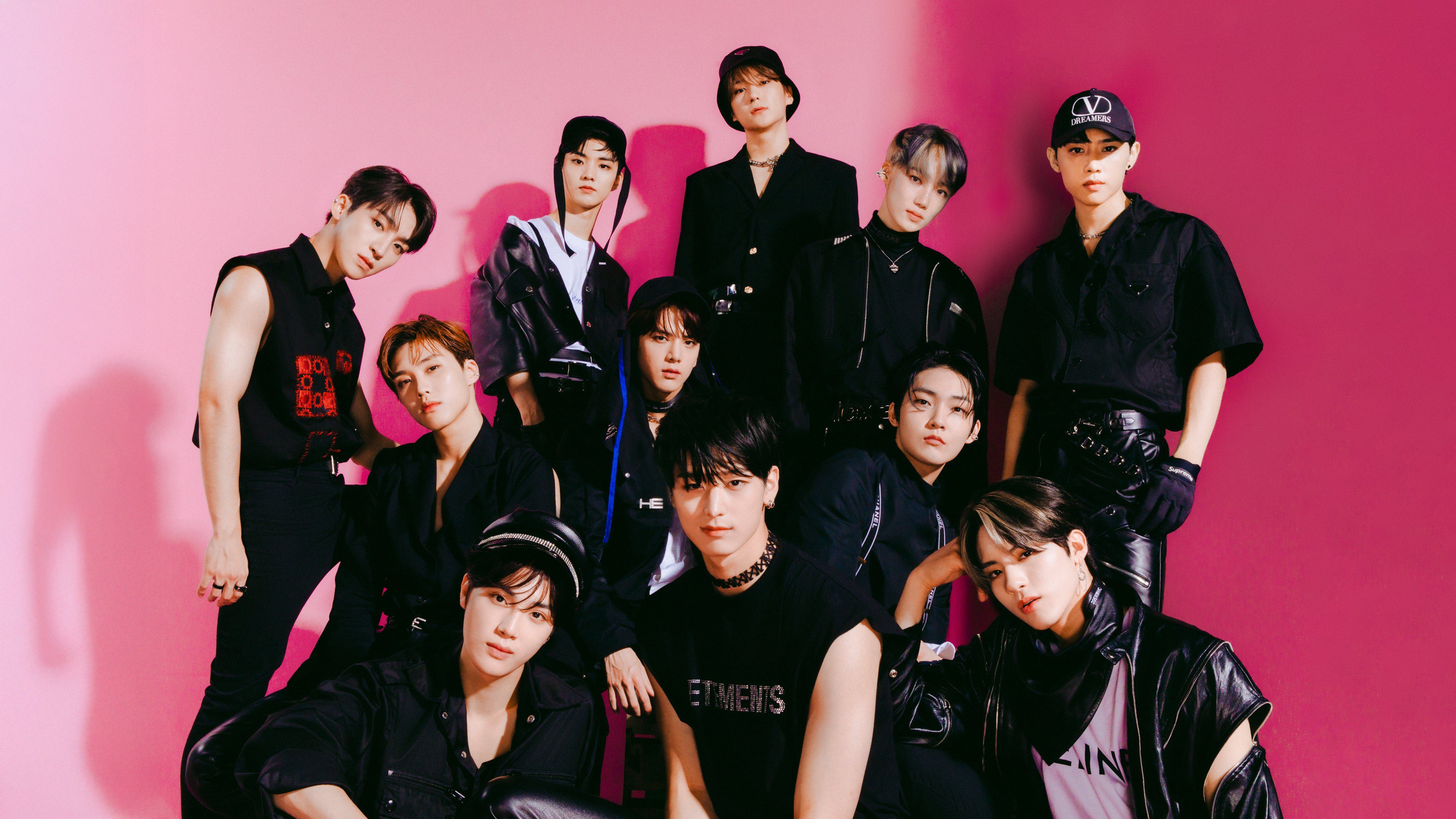 ATEEZ, Fundo rosa, 5K, Grupo de K-pop, Hongjoong, Seonghwa, Yunho, Yeosang, San (ATEEZ), Mingi, Wooyoung, Jongho