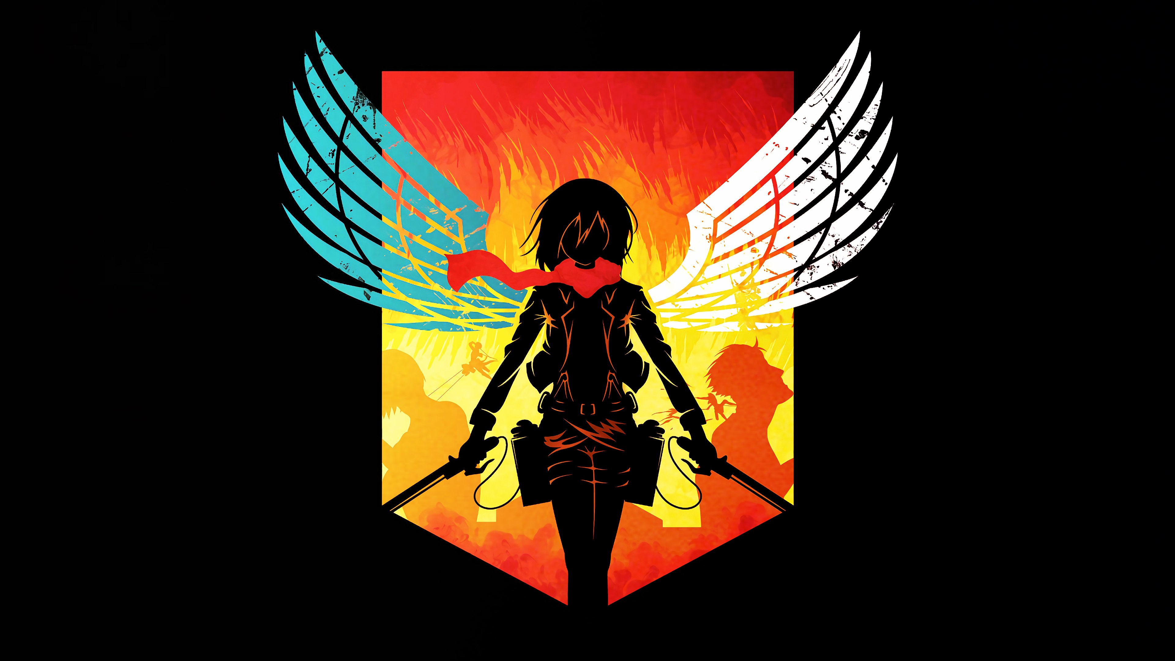 Attack on Titan, Mikasa Ackerman, Shingeki no Kyojin, Série de anime, Temporada 3, Fundo preto