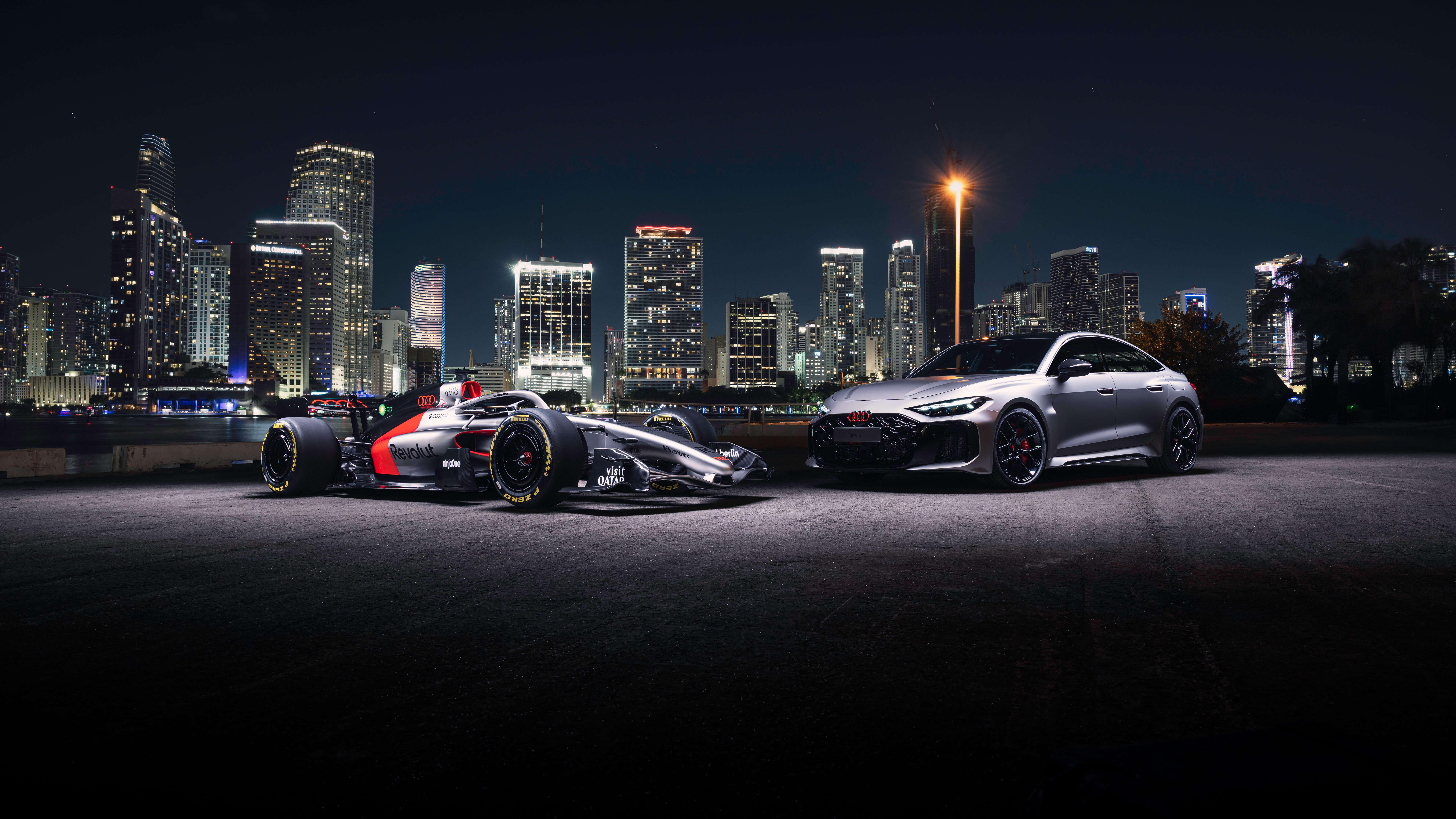 Audi RS 5, Audi R26 Concept, Fórmula 1, 2026, 5K, 8K, Miami, Paisagem urbana, Paisagem noturna