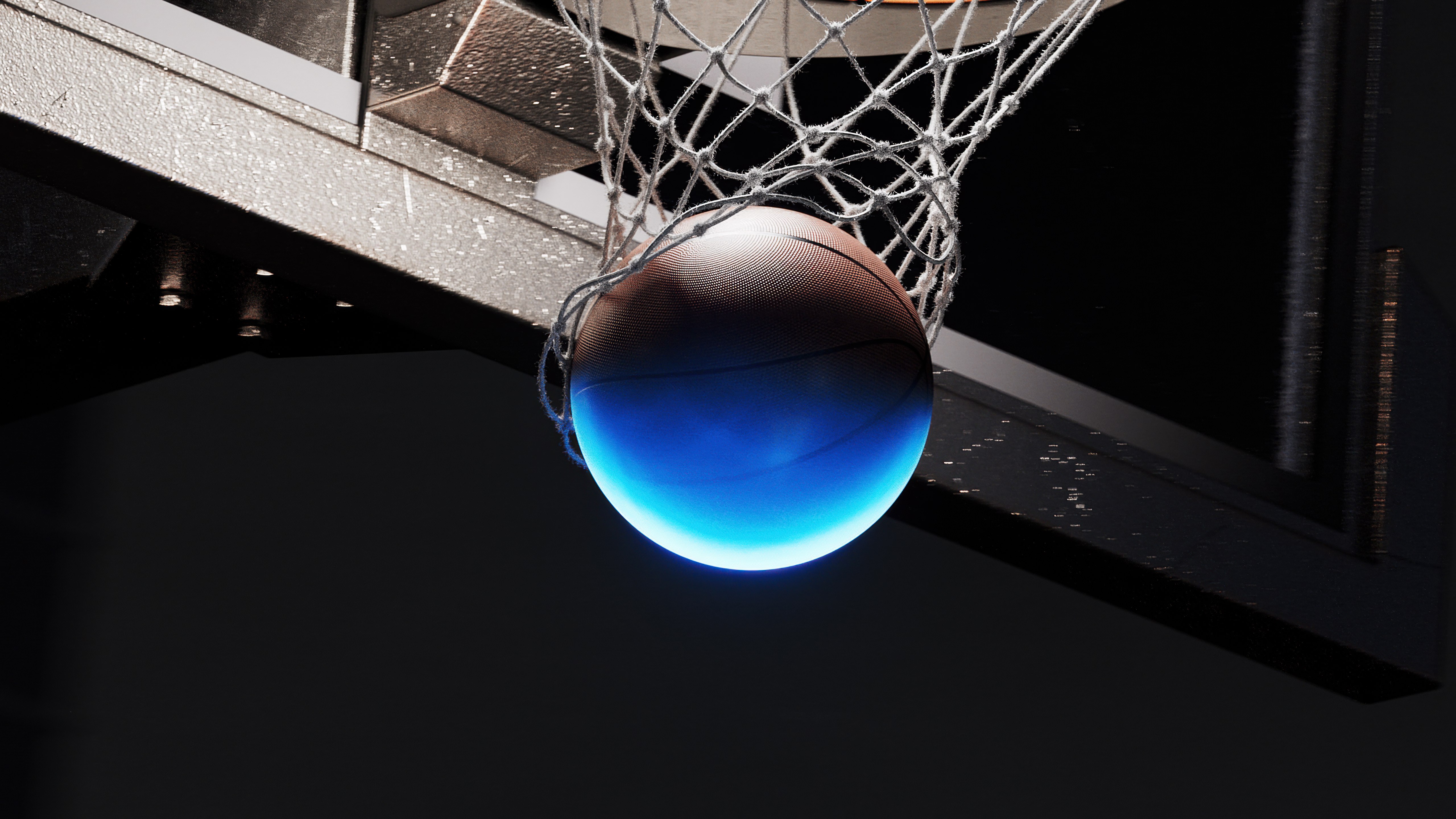 Basquete, Enterrada, Iluminado, Brilhante, Tabela de basquete, Aro de basquete, Minimalista, 5K, Estética escura