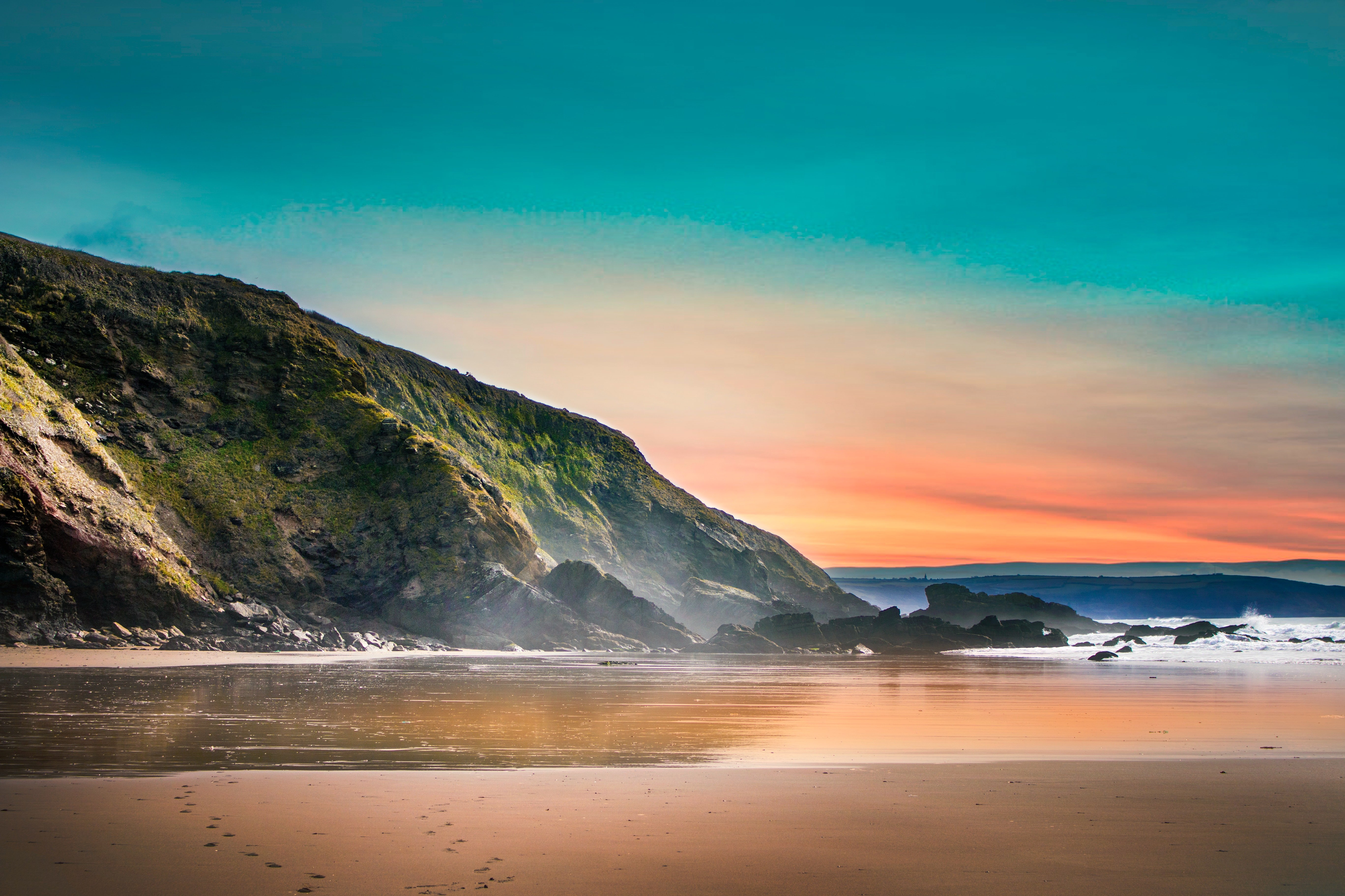Beira-mar, Praia, Pôr do sol, Amanhecer, Paisagem, Cenário, Rochas, 5K