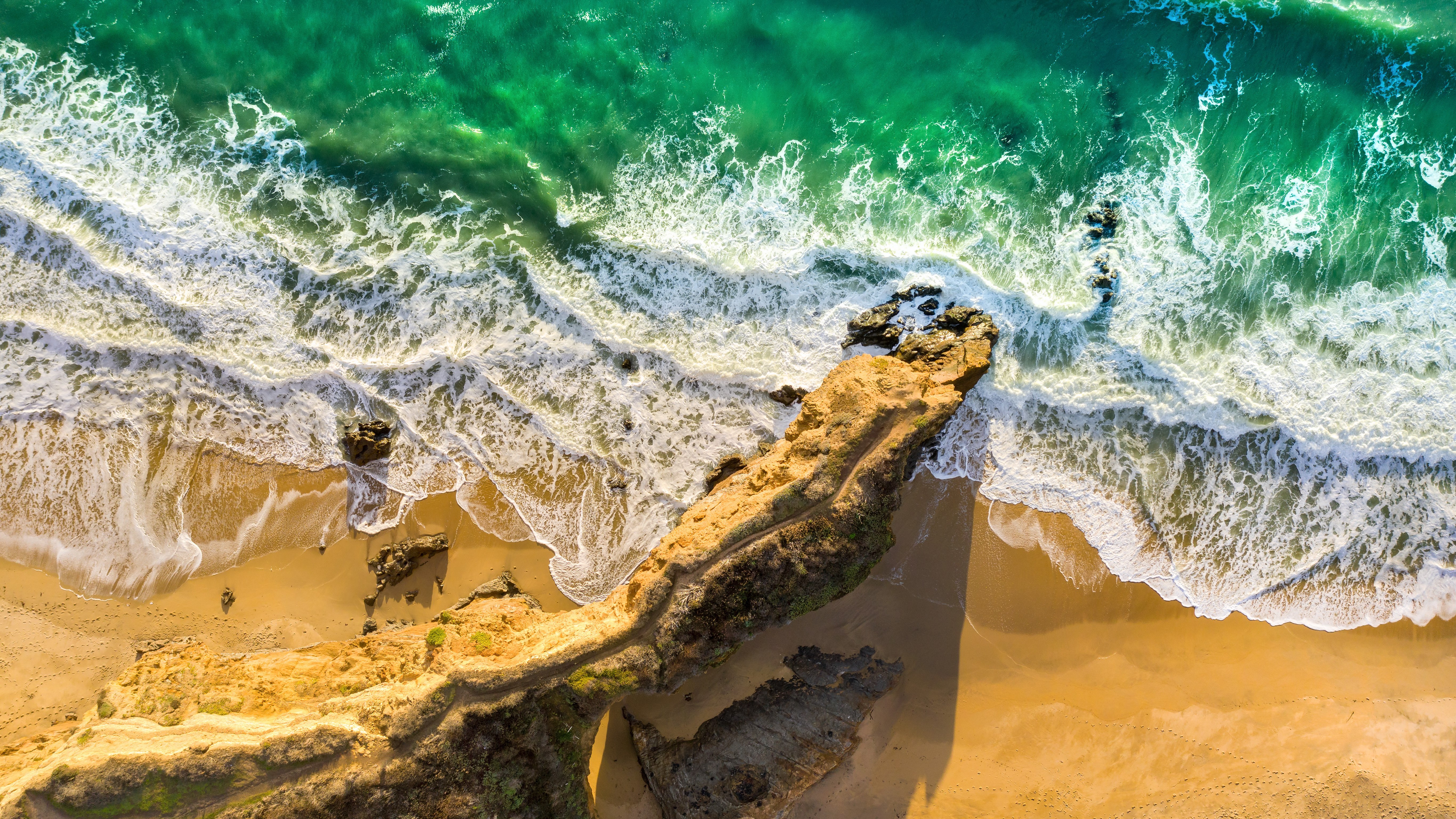 Beira-mar, Vista aérea, Praia, Penhasco, Oceano, Ondas, Bonito, Vista de cima, Areia, 5K