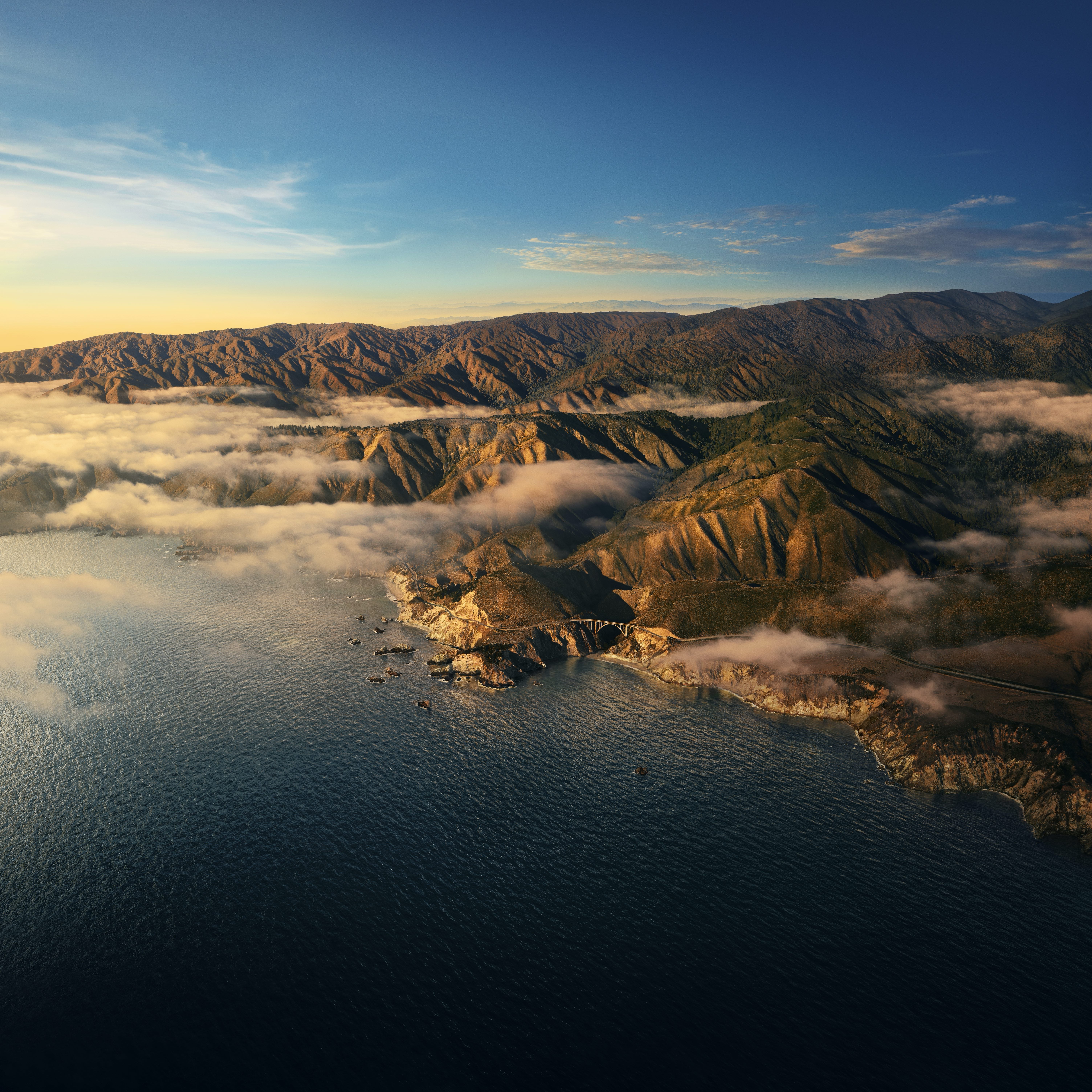 Big Sur, Califórnia, Montanhas, Nuvens, Luz do dia, Dia ensolarado, macOS Big Sur, Stock, 5K, Verão