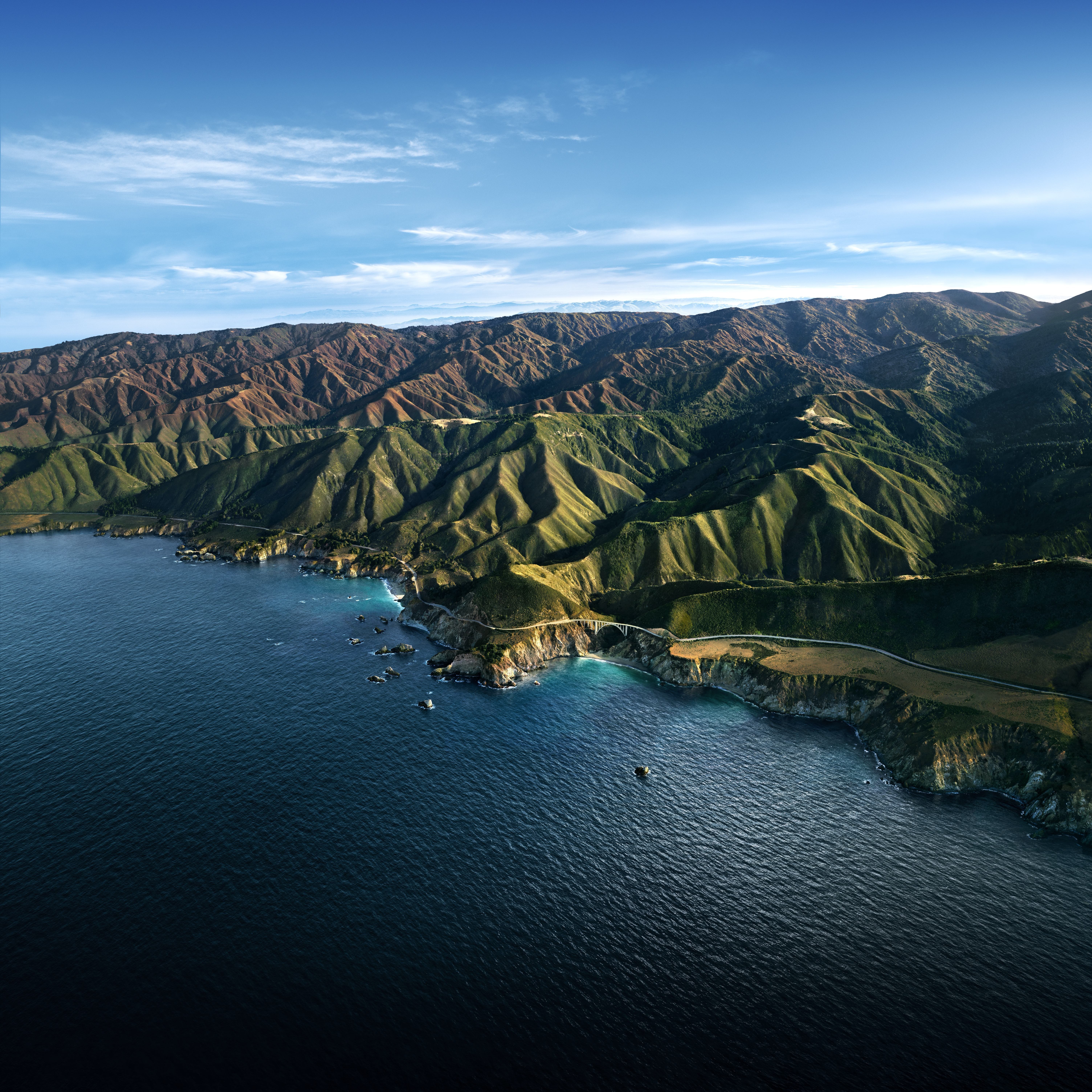 Big Sur, Montanhas, Luz do dia, Céu azul, macOS Big Sur, Stock, Califórnia, 5K