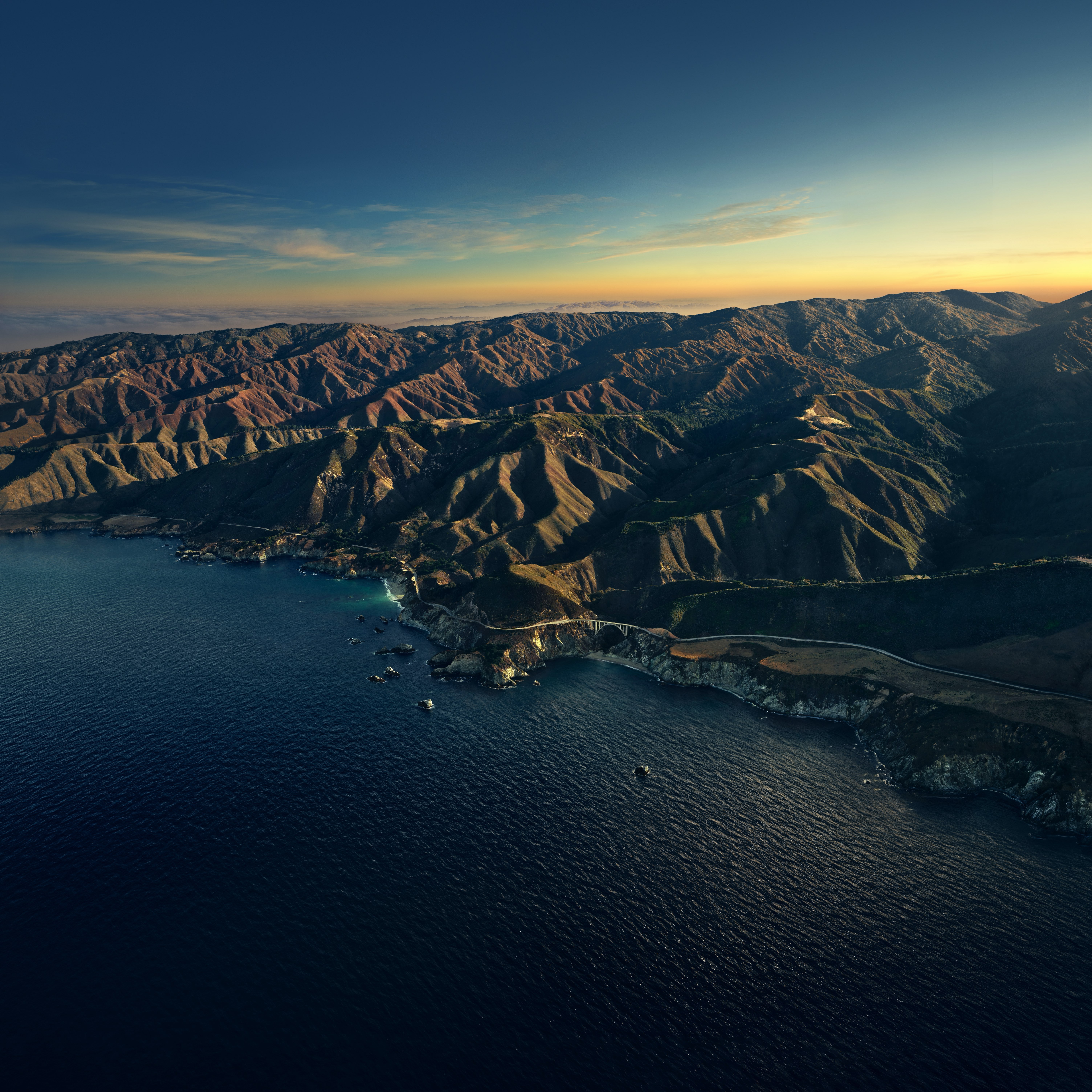 Big Sur, Stock, Montanhas, Hora dourada, Pôr do sol, Anoitecer, macOS Big Sur, Califórnia, 5K
