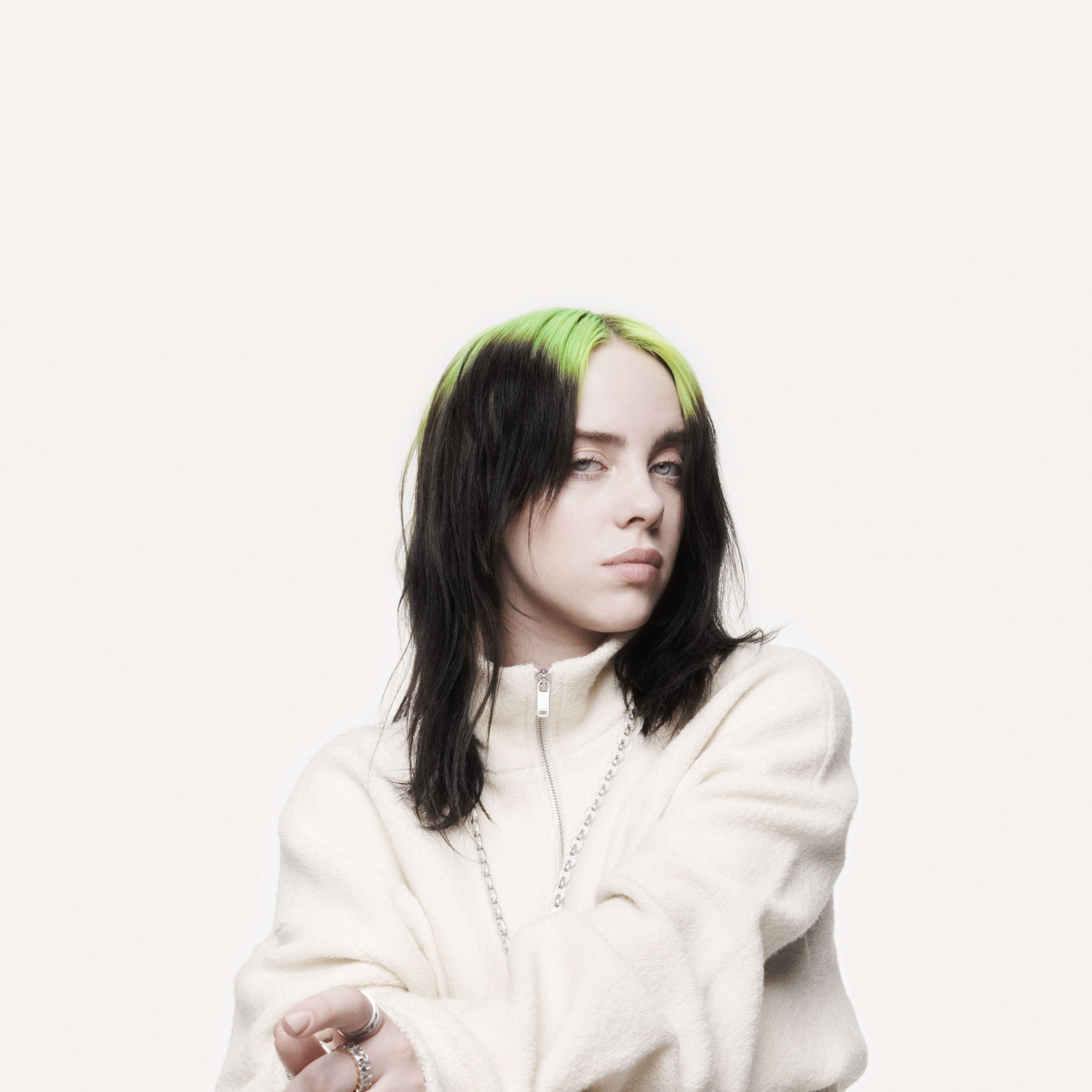 Billie Eilish, Fundo branco, Cantora americana, Retrato, 5K
