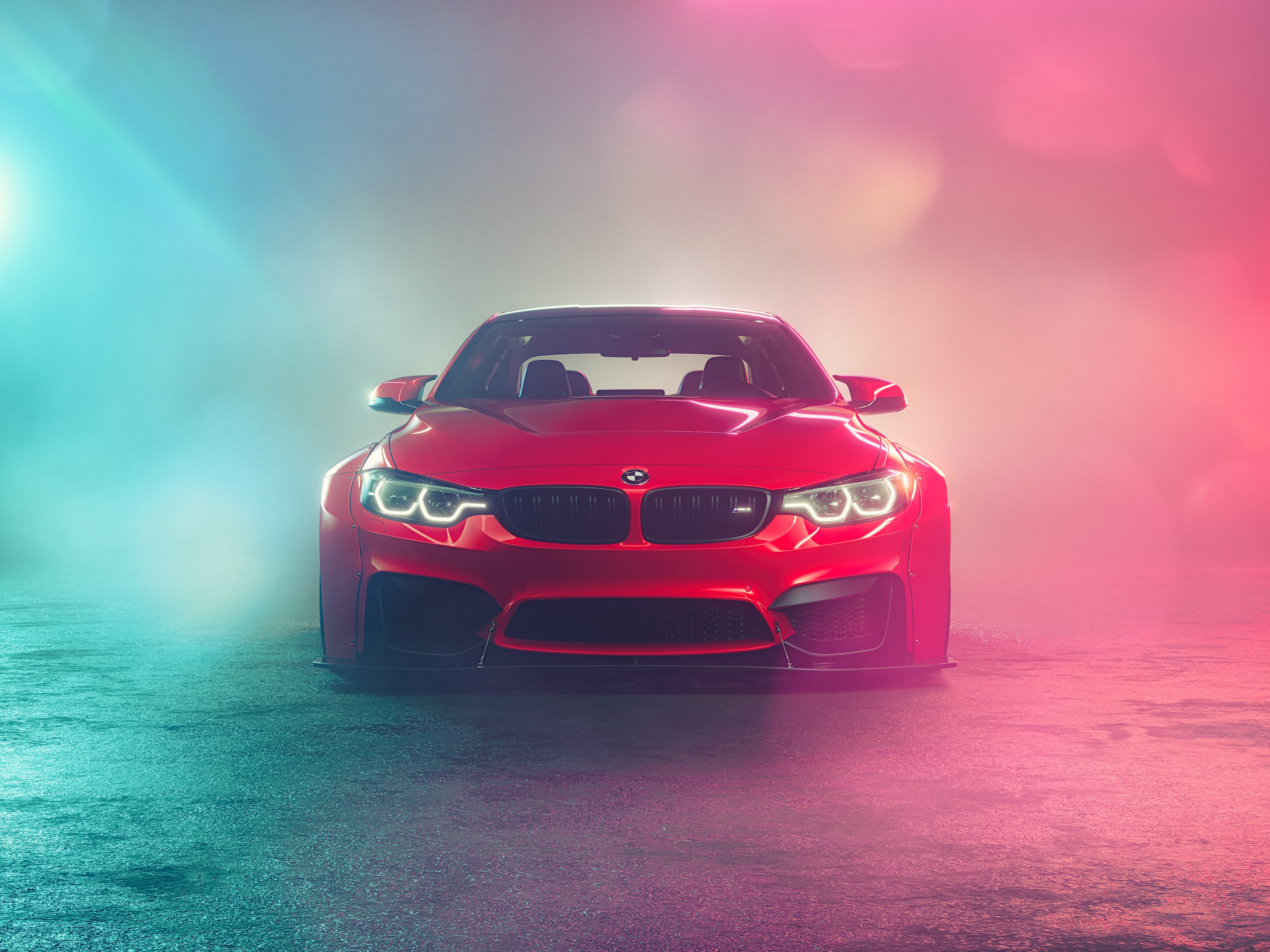 BMW M4, Sedã de performance, 5K, Fumaça colorida