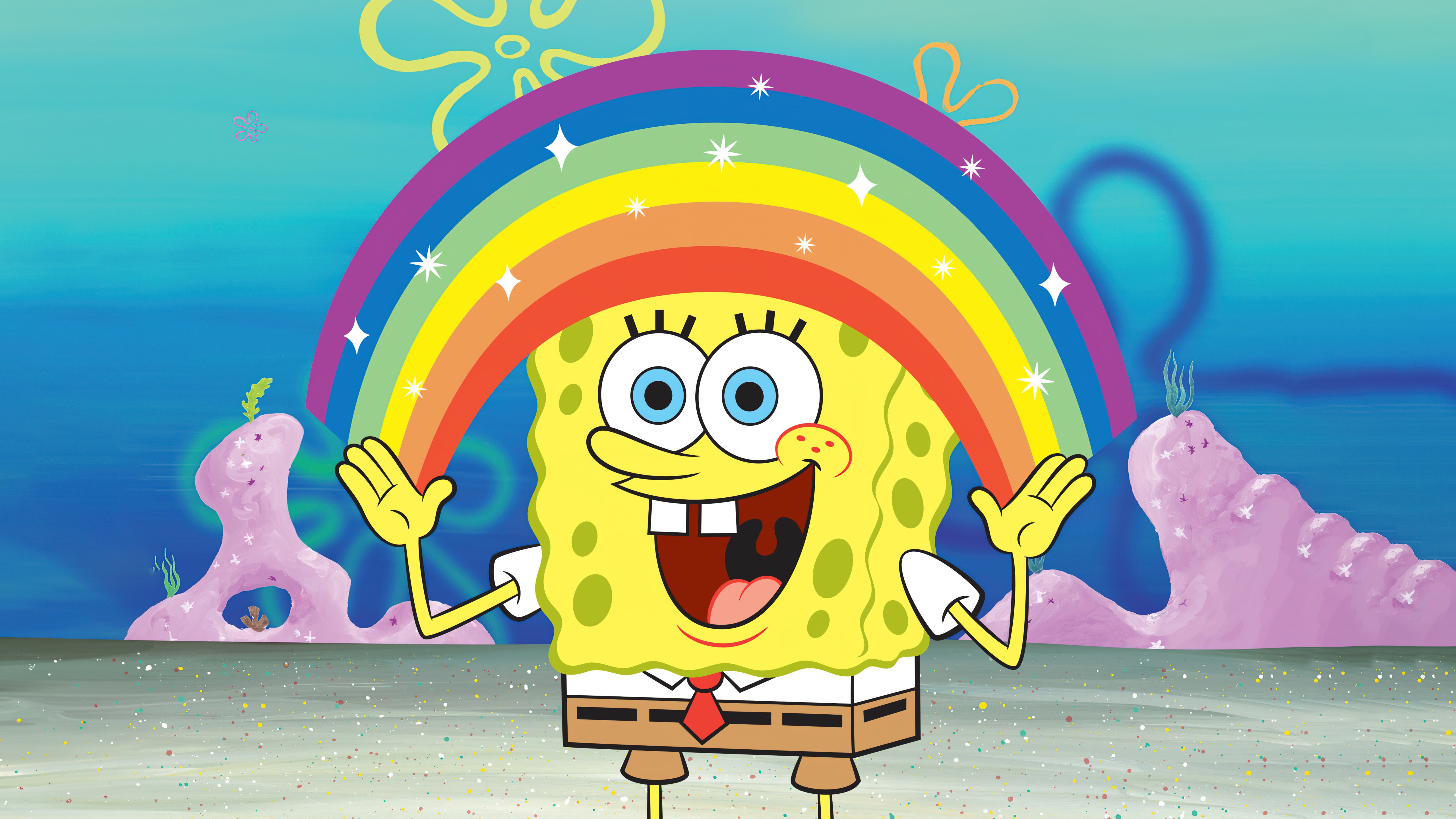 Bob Esponja, Arco-íris, Rosto sorridente do Bob Esponja, 5K, SpongeBob SquarePants