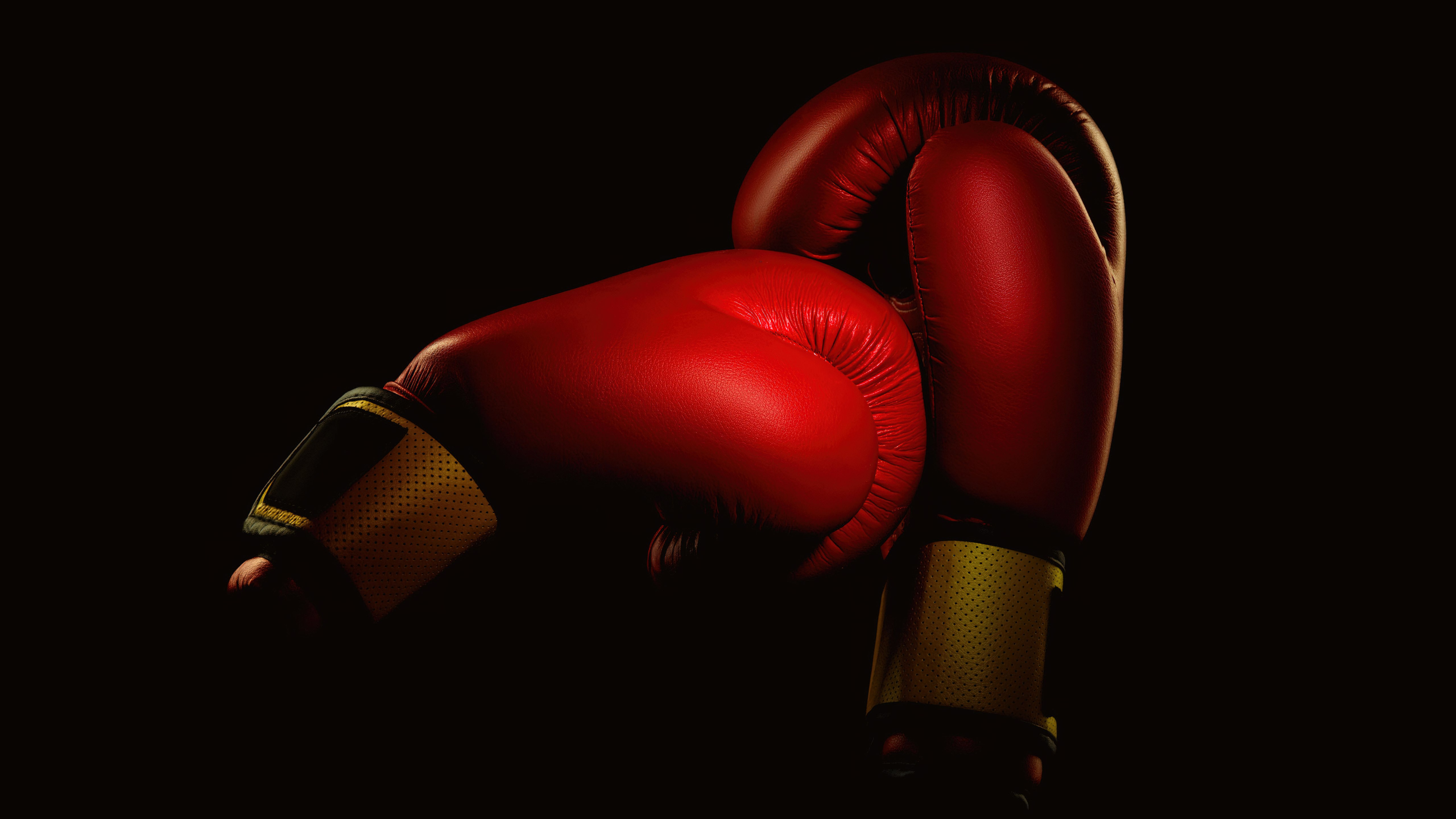 Boxe, Luvas, Fundo preto, Estética vermelha, 5K