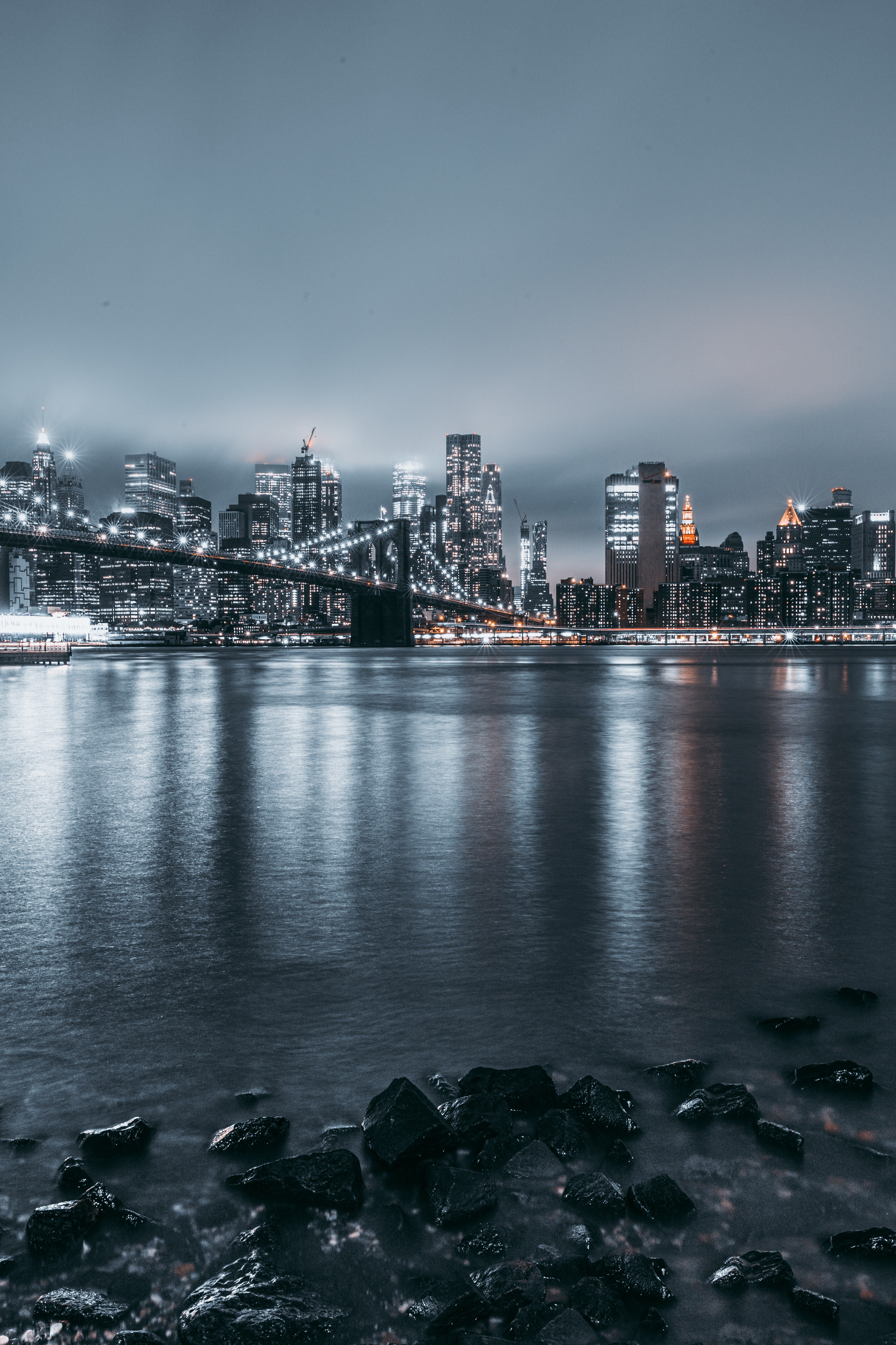 Brooklyn, Paisagem urbana, Noite, Luzes da cidade, Nova York, Reflexos, EUA