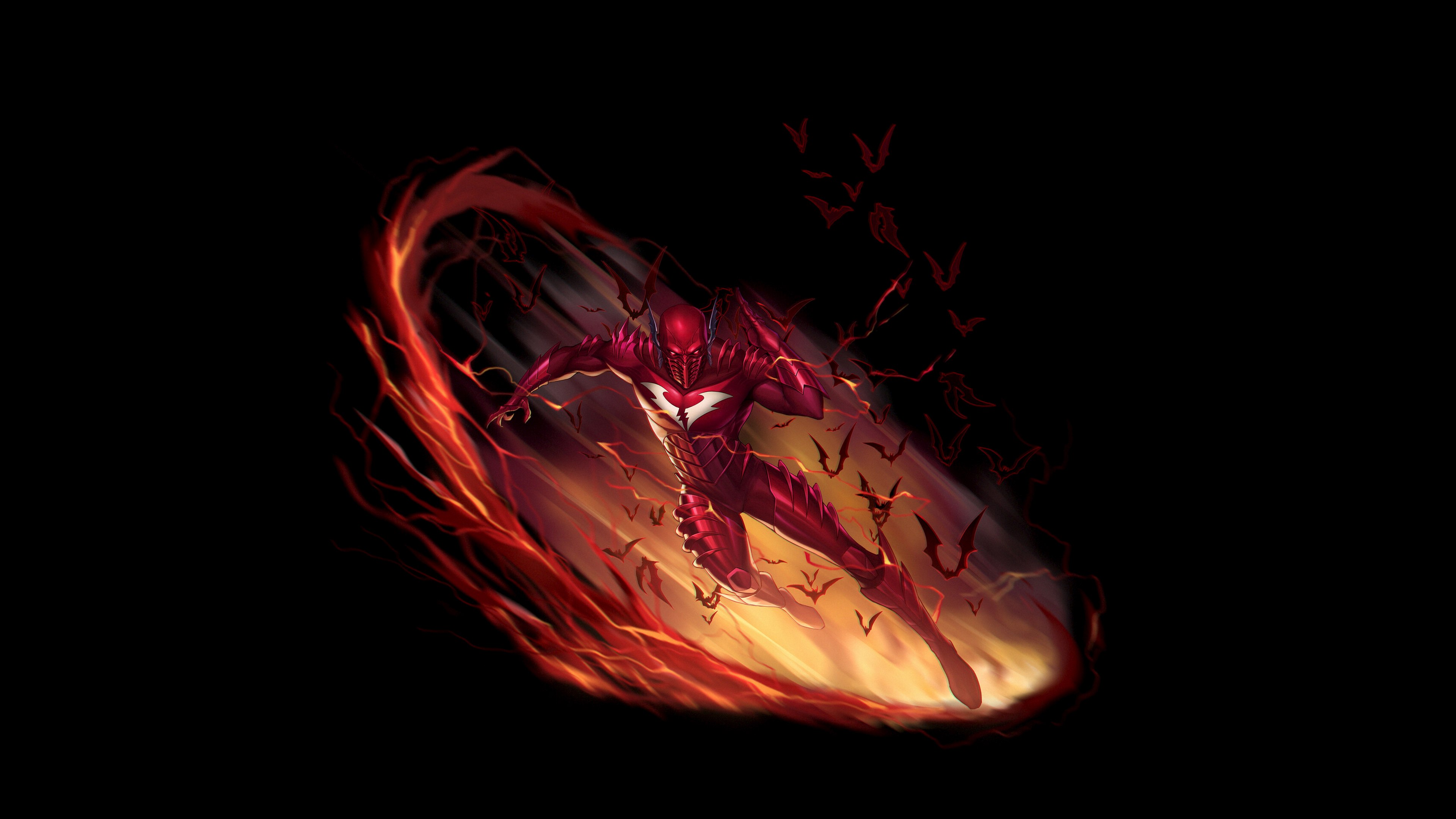 Capuz Vermelho, AMOLED, Arte, DC Comics, Fundo preto, Fogo, Vermelho escuro