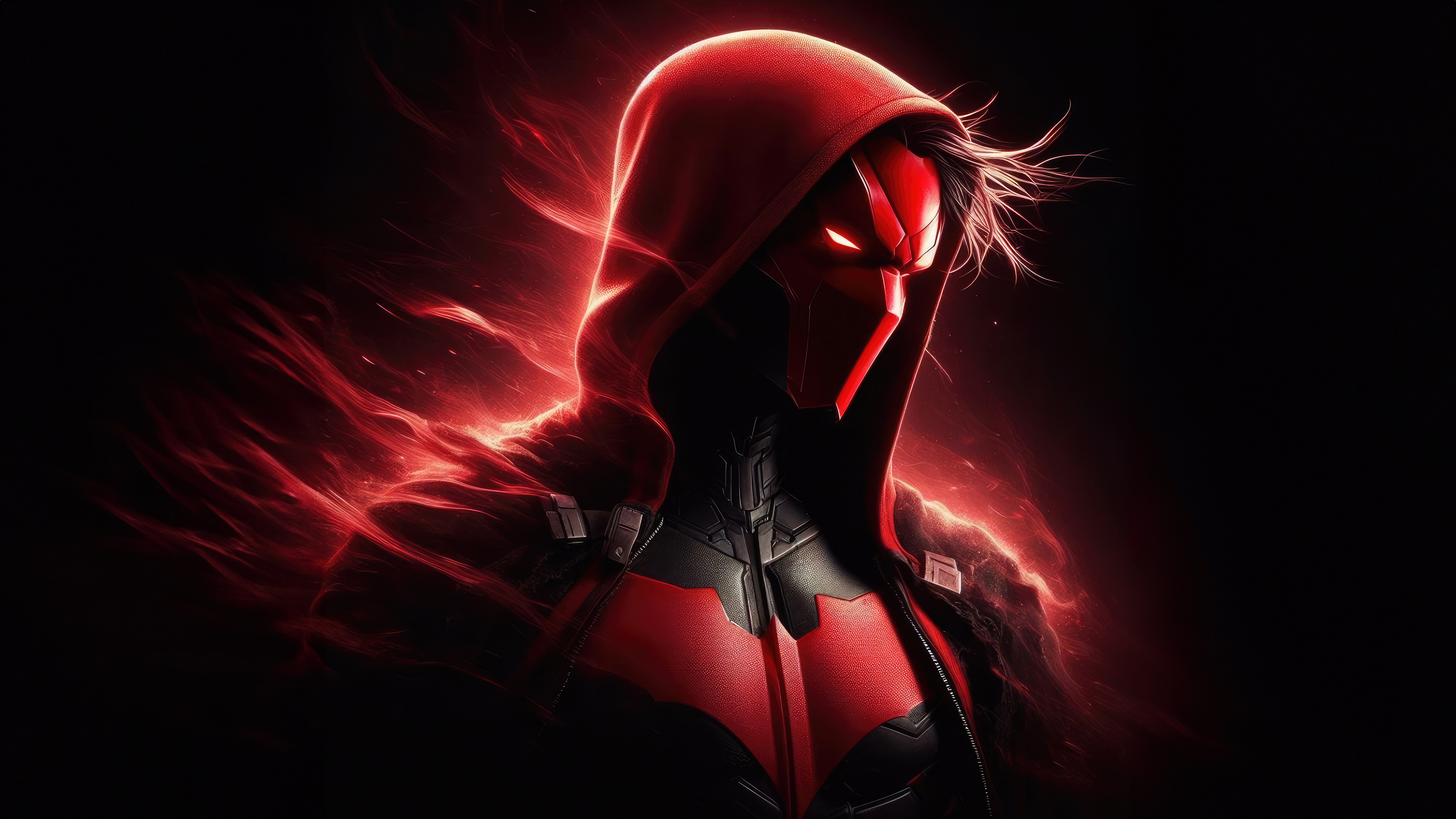 Capuz Vermelho, Arte de IA, DC Comics, Super-heróis da DC, 5K, Fundo preto, Vermelho escuro