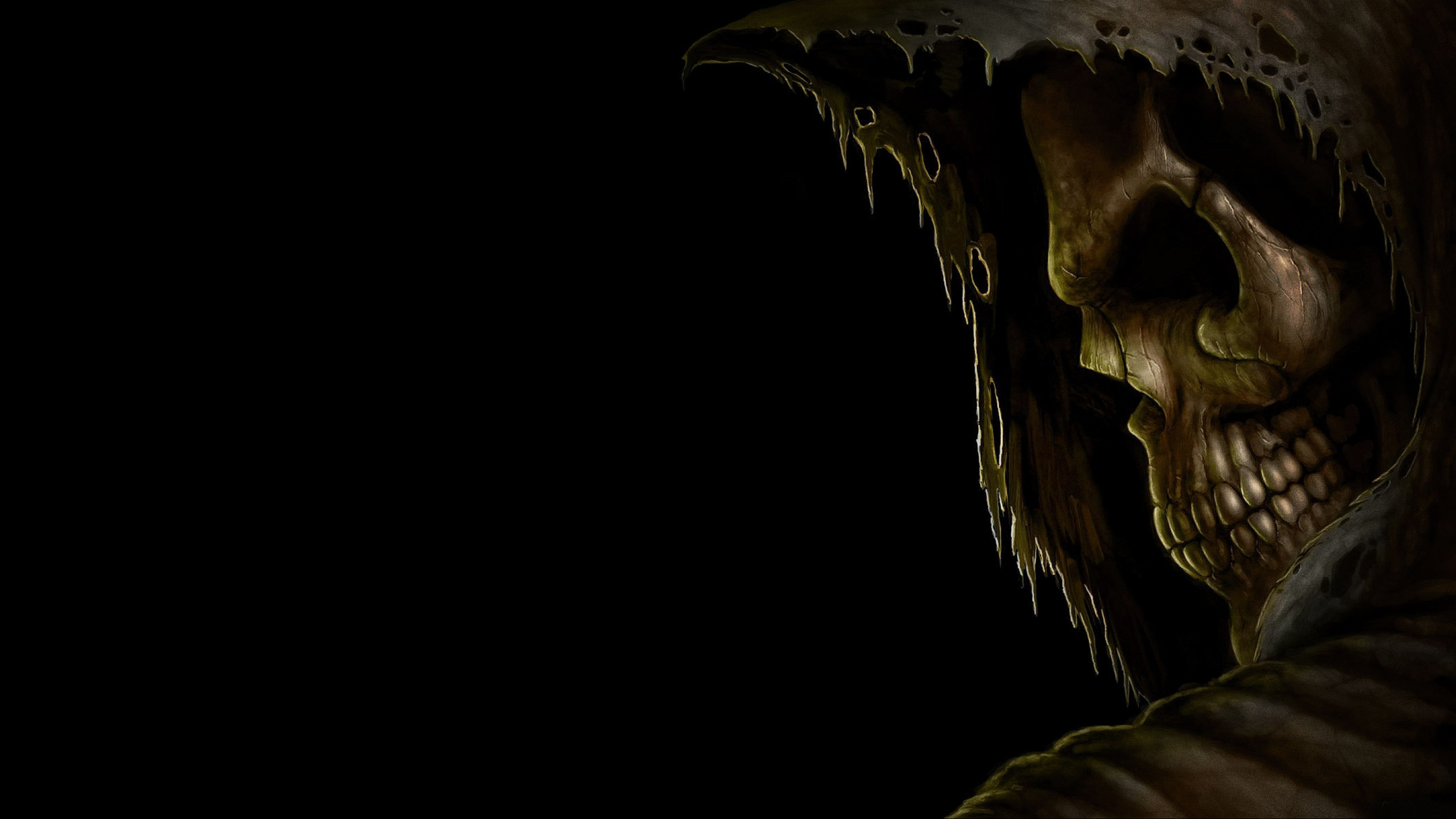 Ceifador, AMOLED, 5K, Caveira, Assustador, Fundo preto