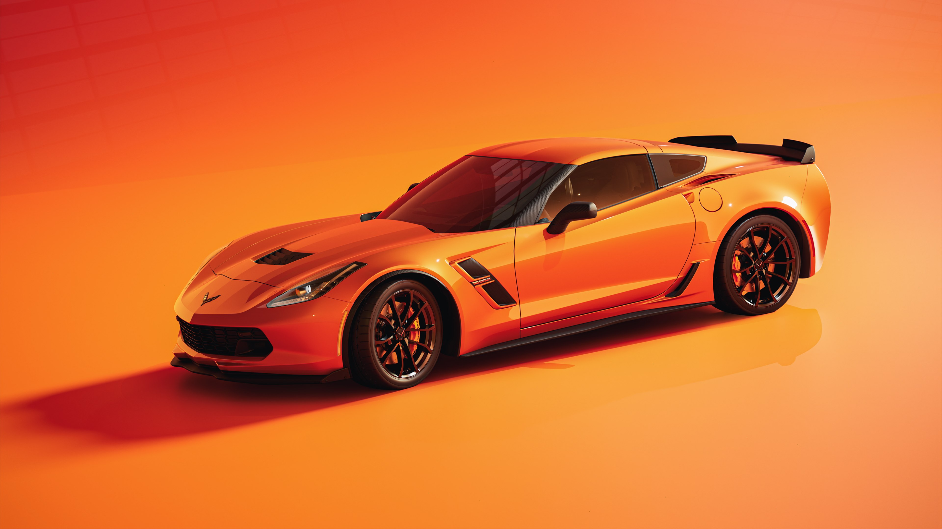 Chevrolet Corvette, Estética laranja, Carros esportivos, Fundo laranja