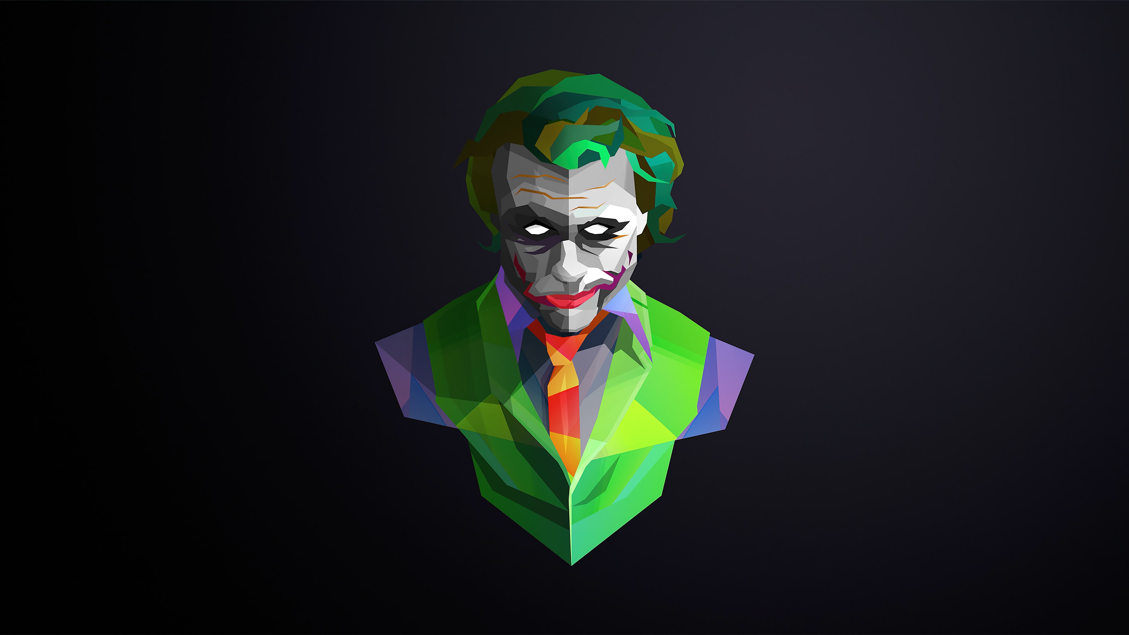 Coringa, DC Comics, Fundo escuro, Low poly, Palhaço, Caos