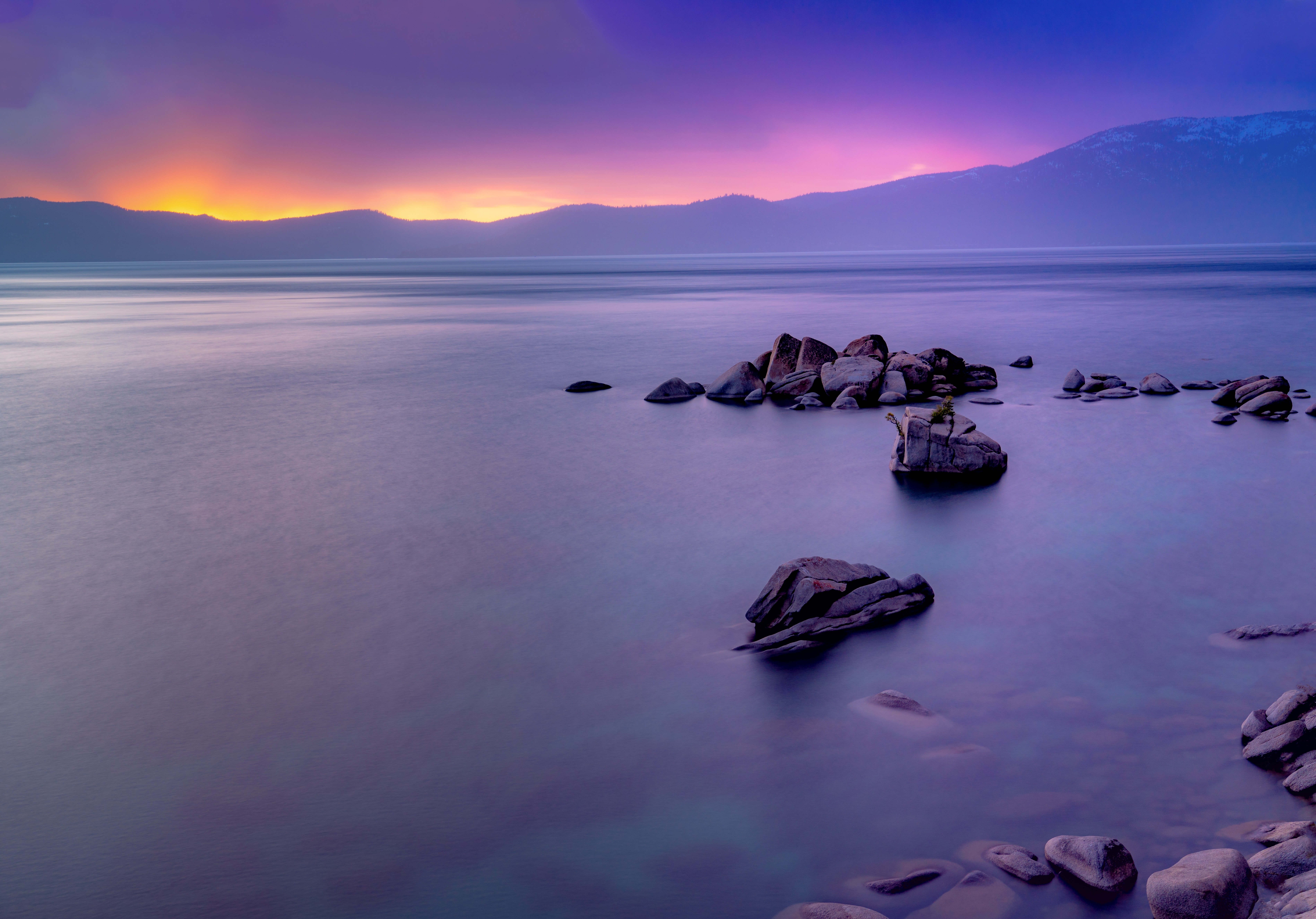 Costa rochosa, Formações rochosas, Paisagem marinha, Oceano, Montanha, Nascer do sol, Céu roxo, Amanhecer, Longa exposição, Cenário, 5K, 8K