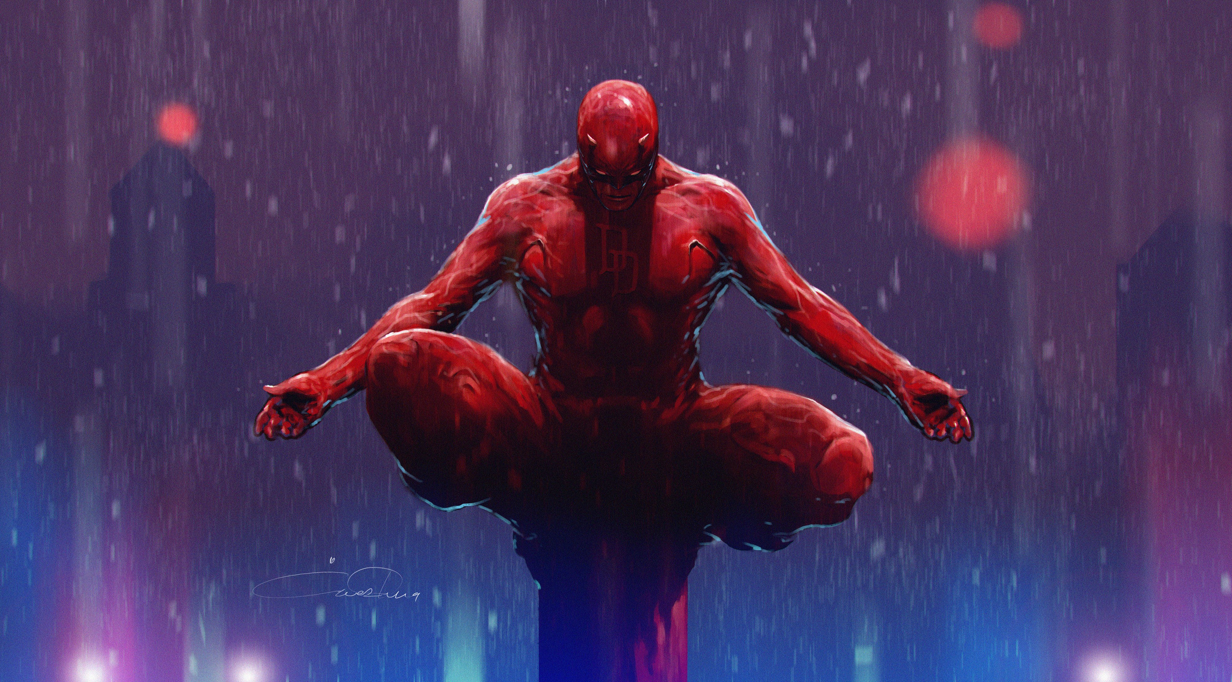 Demolidor, Marvel Comics, Arte digital, Ilustração, Chuva, Super-heróis
