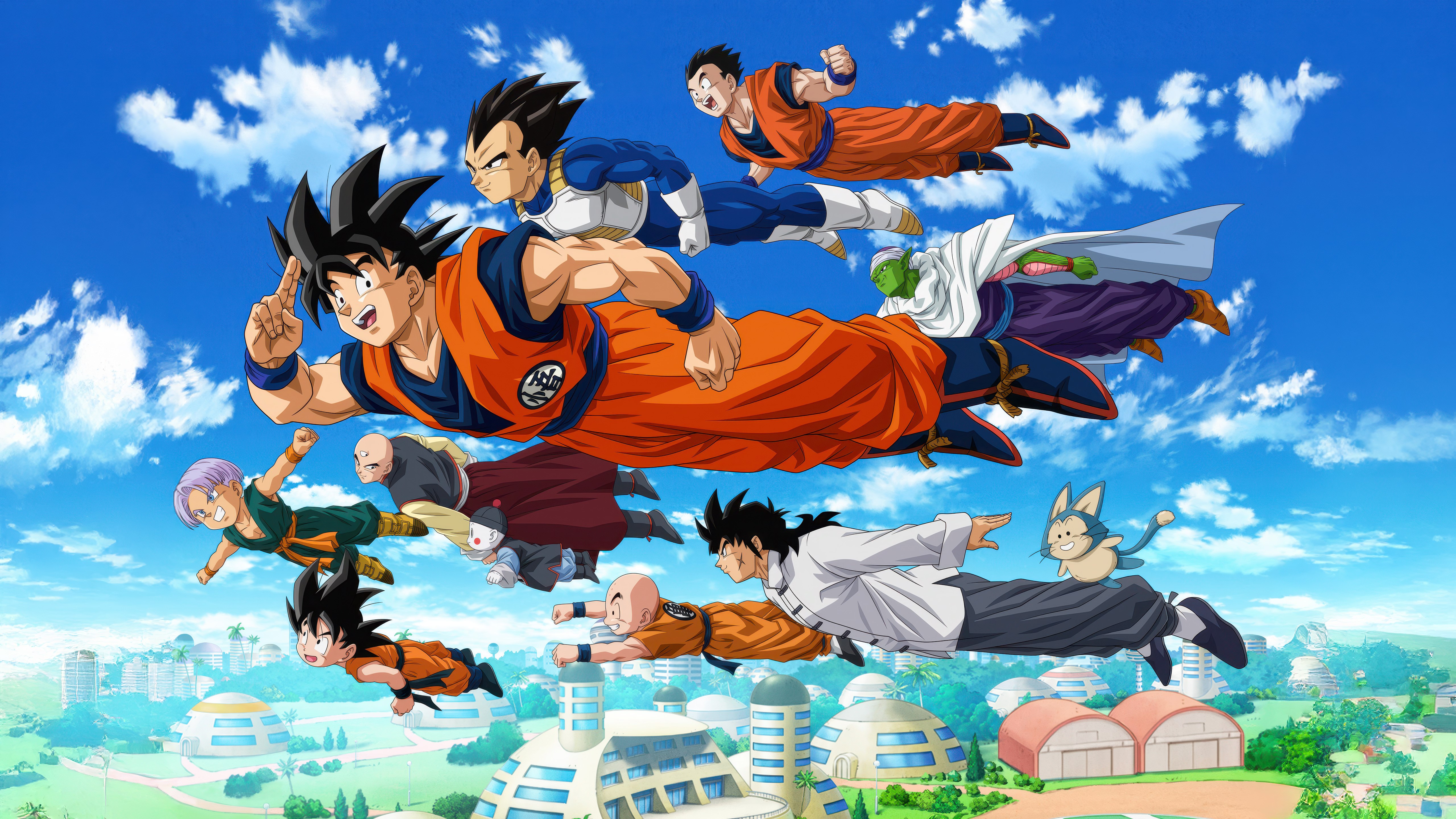 Dragon Ball Super, Clássico, Voando juntos, Pôster de personagem, 5K, Goku, Vegeta, Gohan, Piccolo, Trunks