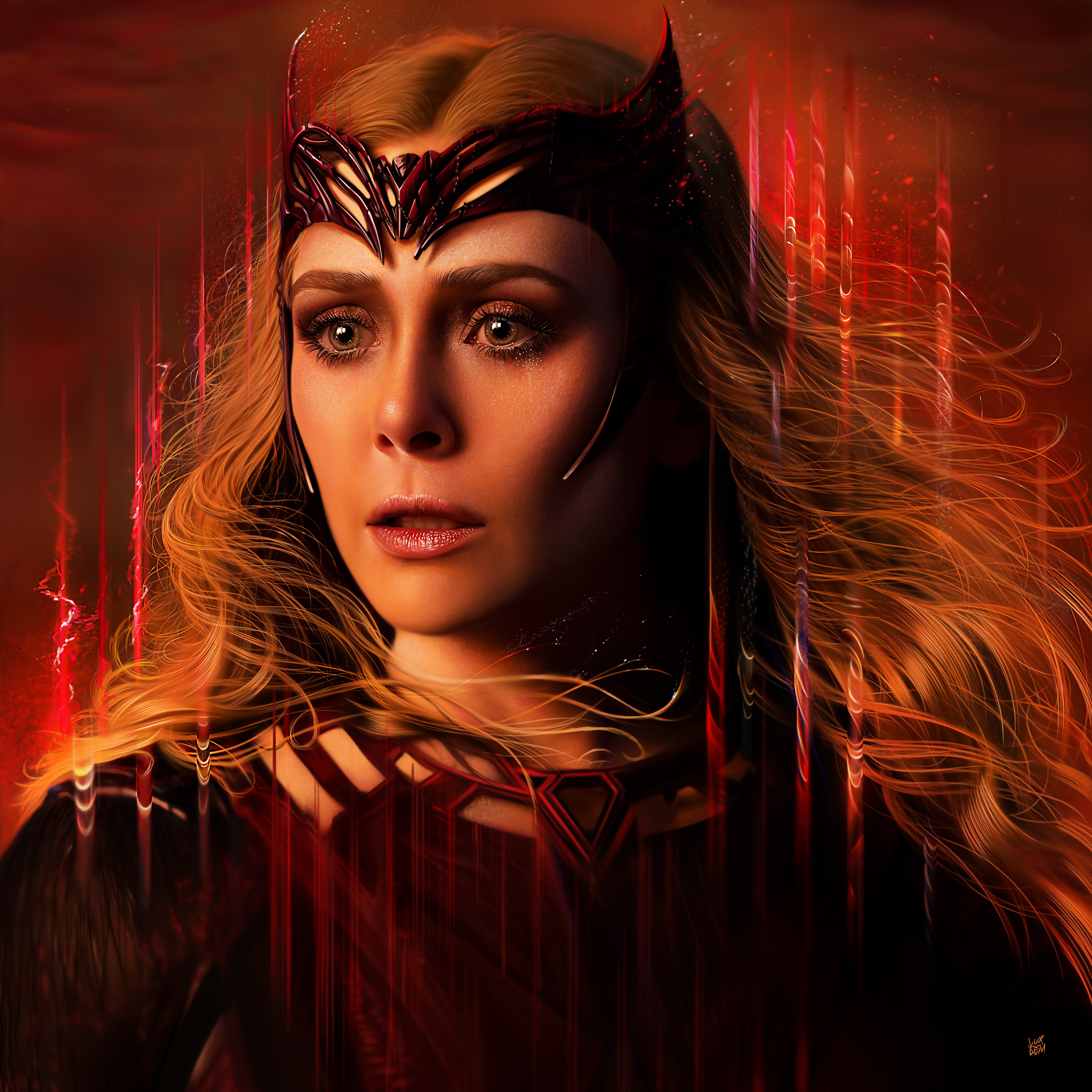 Elizabeth Olsen, Feiticeira Escarlate, Wanda Maximoff, Super-heróis da Marvel, Marvel Comics, Arte digital, 5K