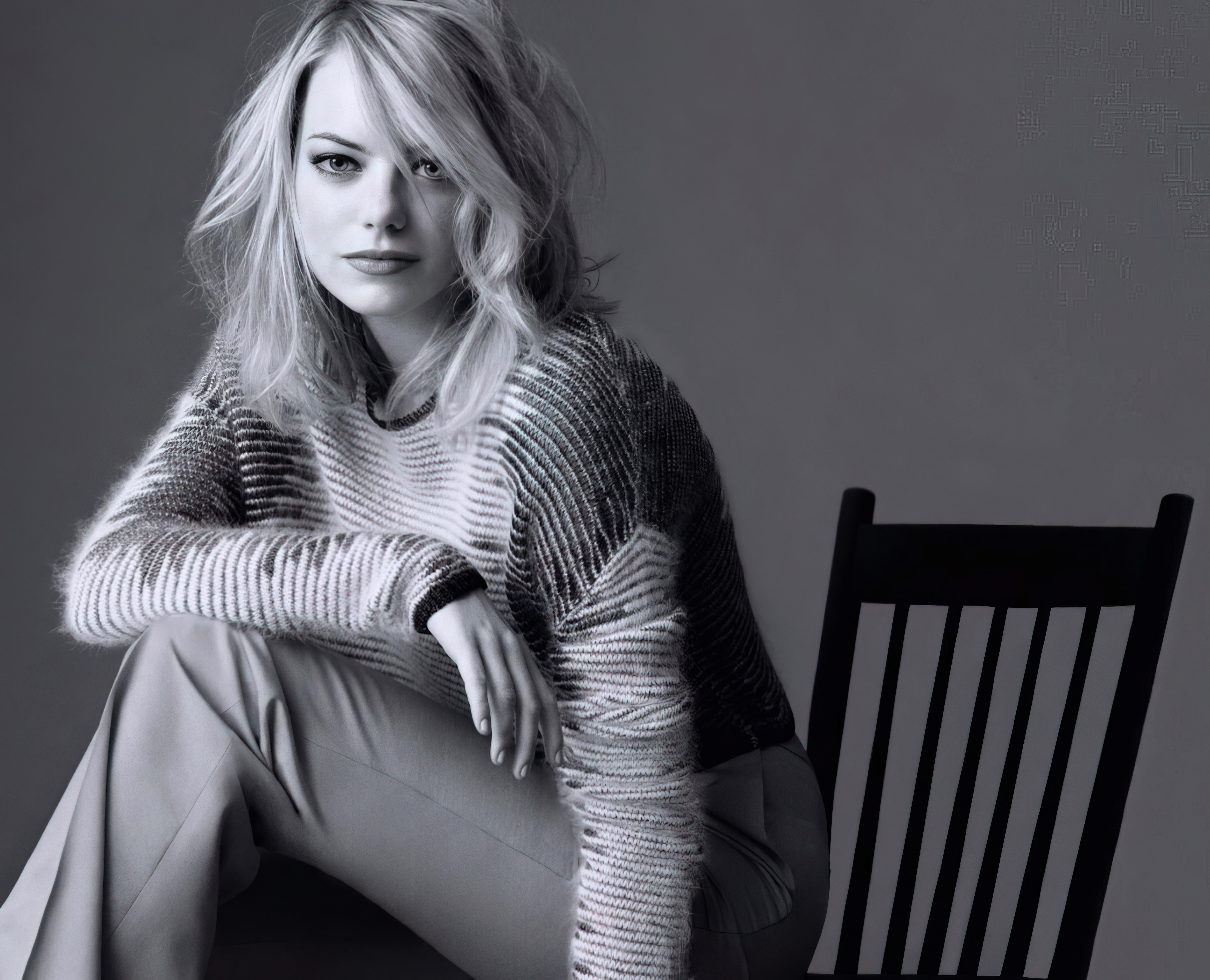 Emma Stone, Monocromático, Atriz americana, Bela atriz, 5K, Preto e branco