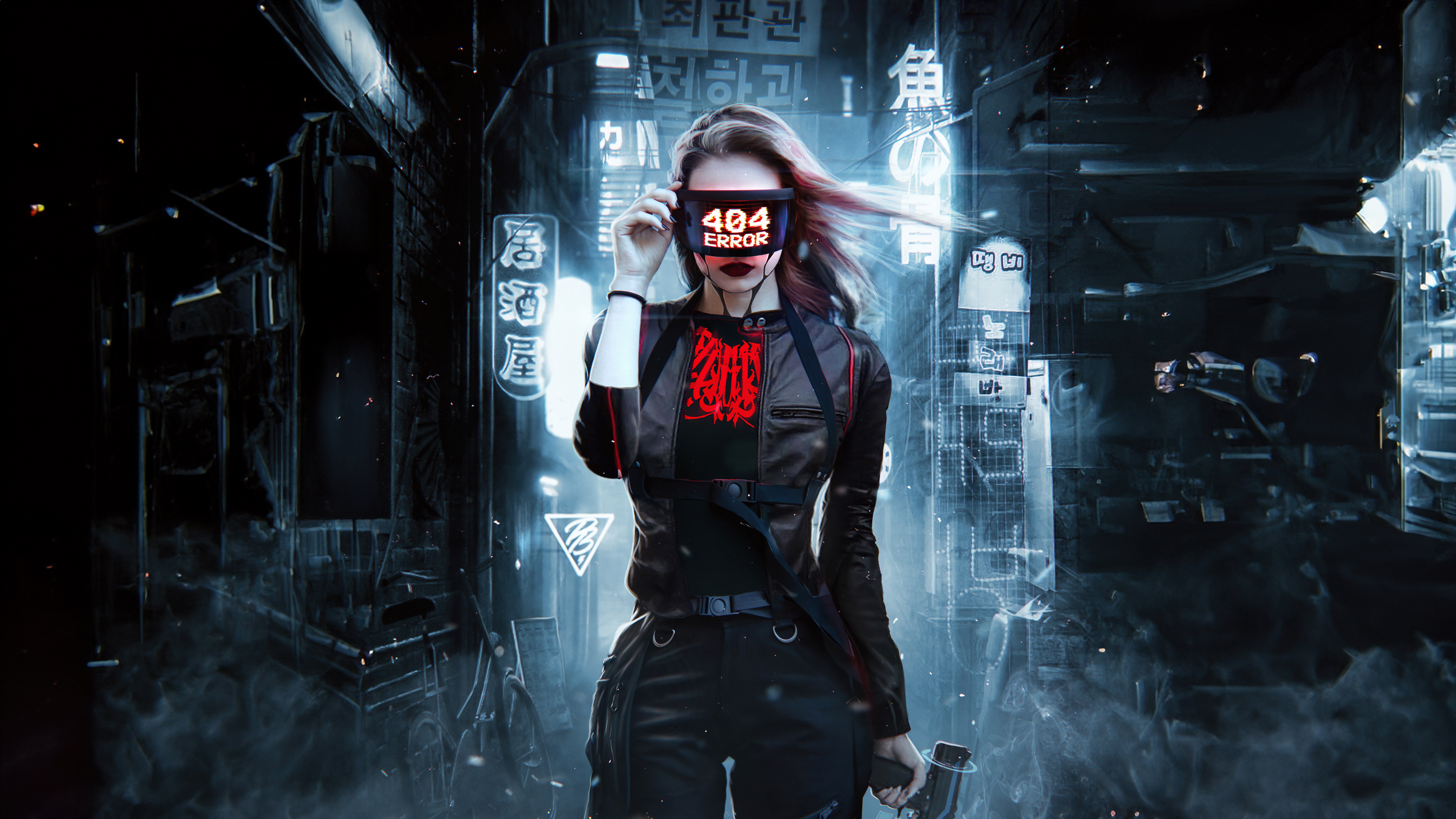 Erro 404, Garota cyberpunk, 404 não encontrado, Tecnologia do futuro, Futurista, 5K