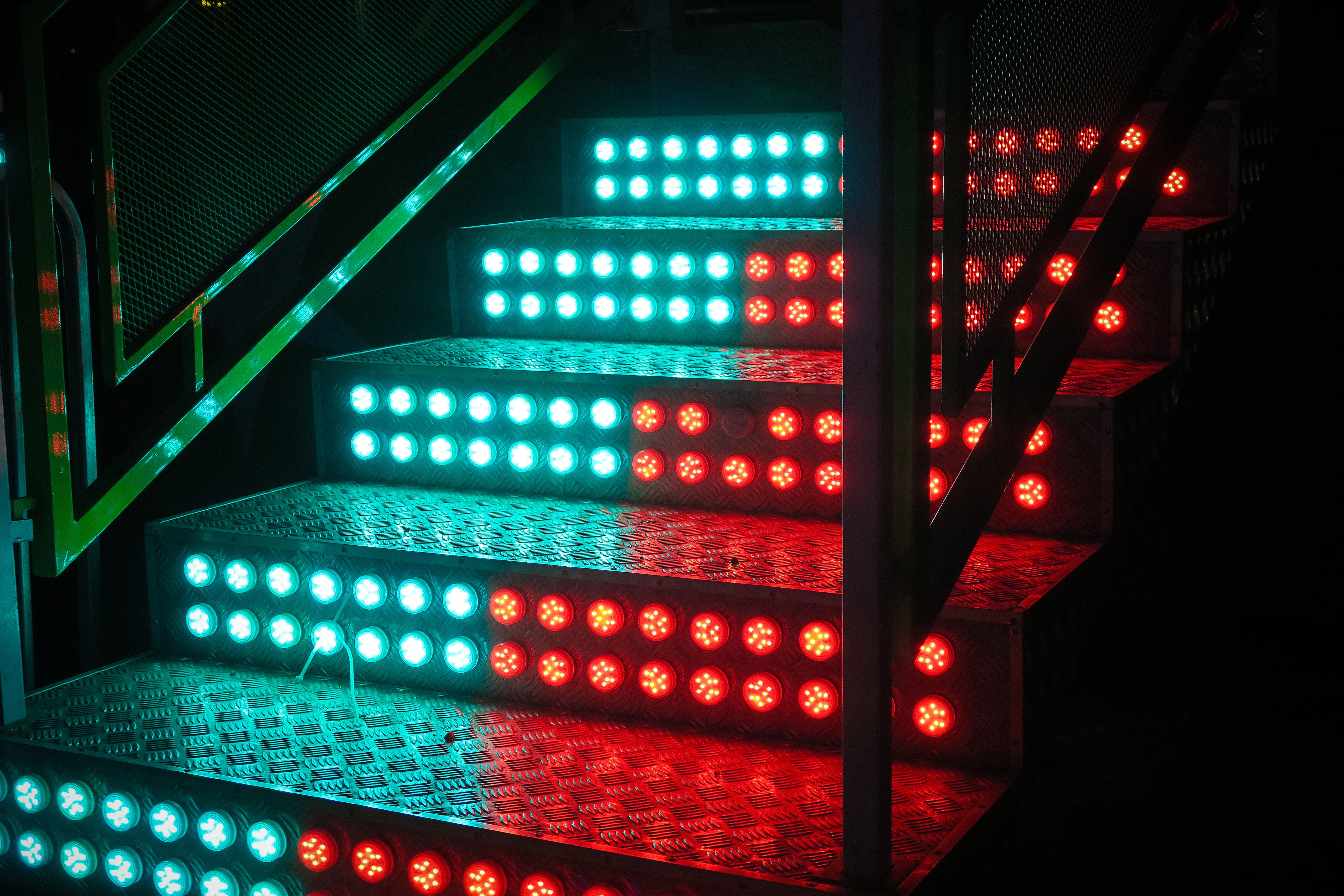 Escadaria, Luzes de LED, Degraus, Azul, Vermelho, 5K