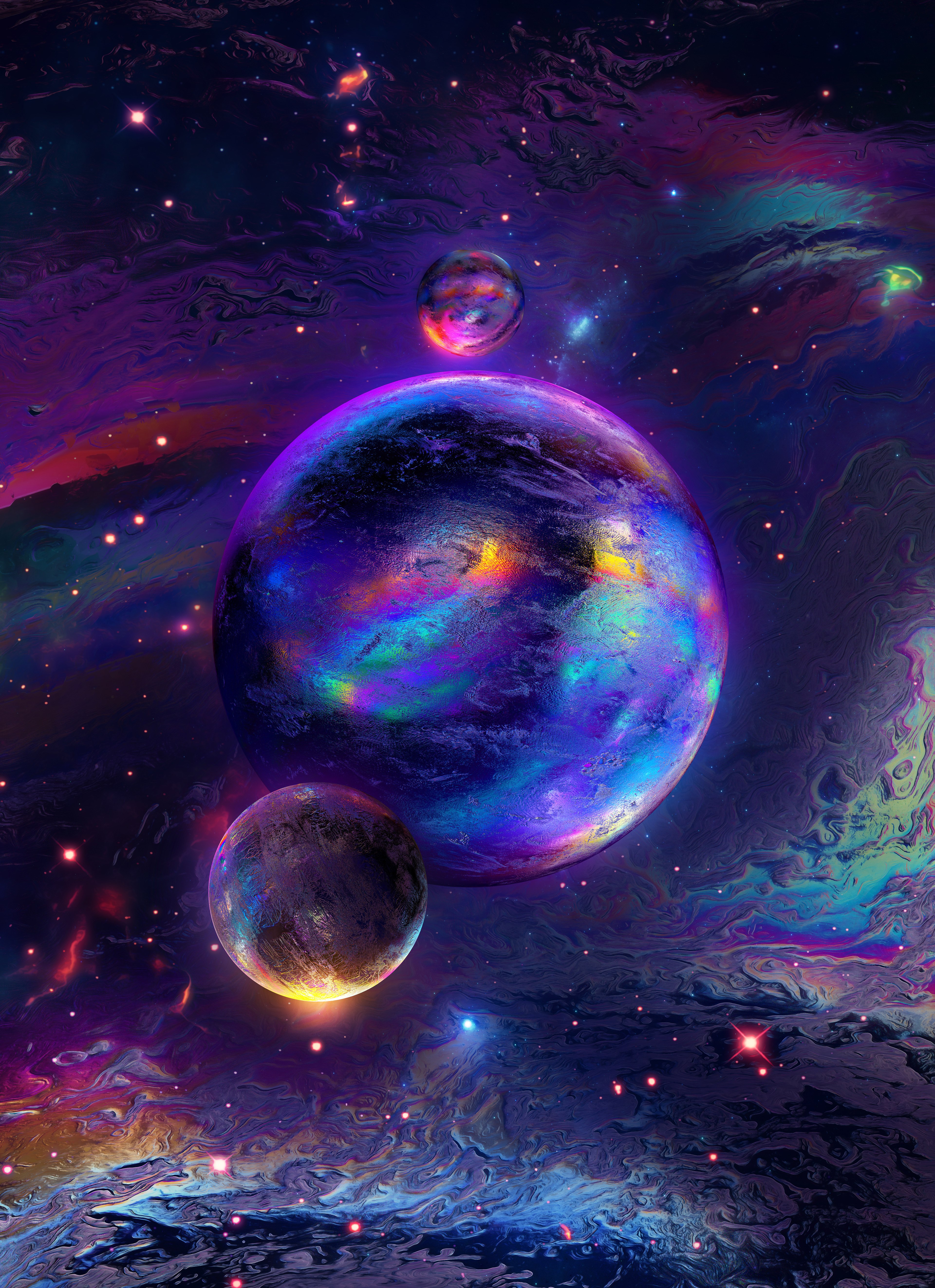 Esferas, Cosmos, Nebulosa, Colorido, Brilhante, Arco-íris