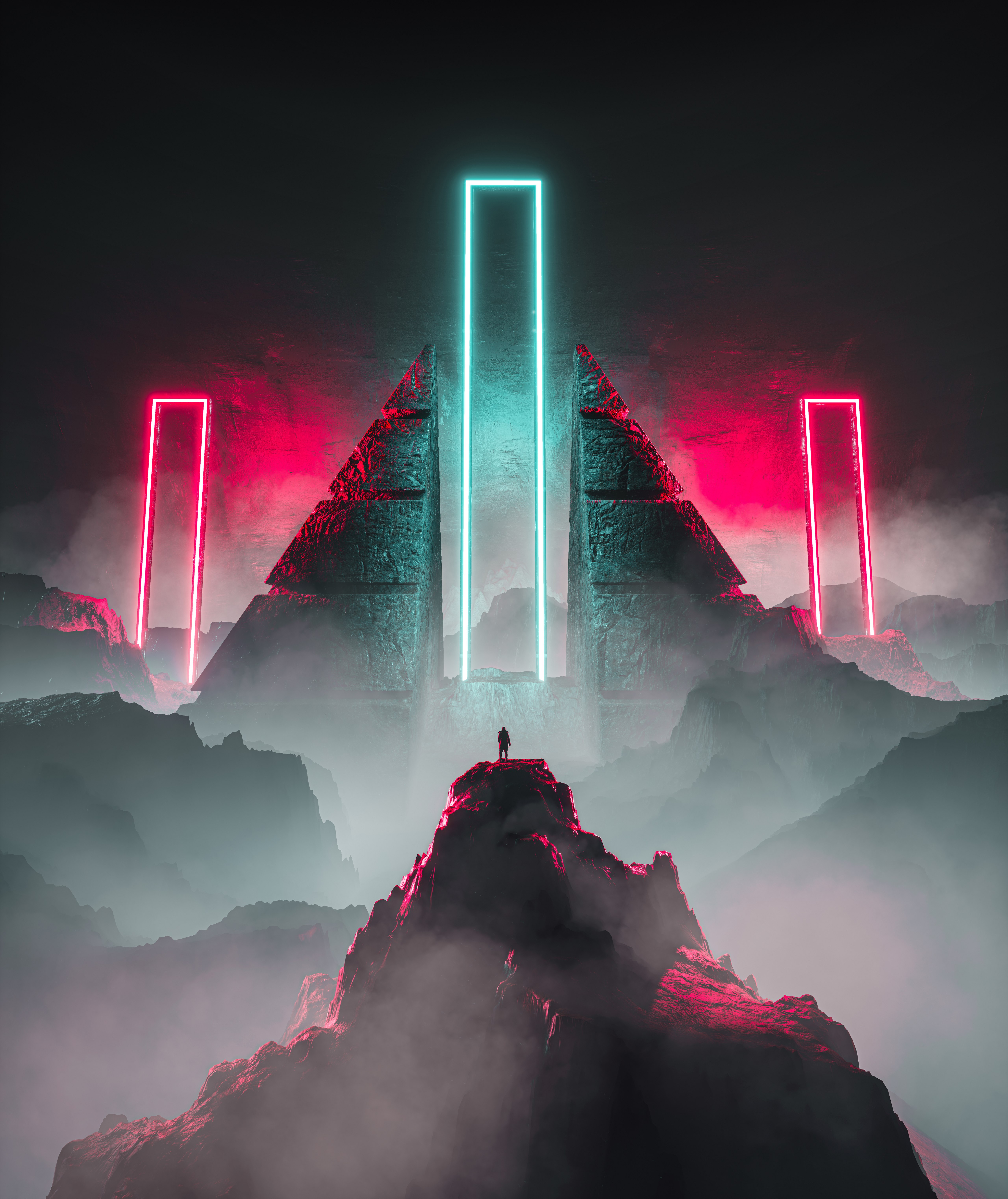 Ficção científica, Arte digital, Neon, Onírico, Surrealismo, Arquitetura antiga, 5K