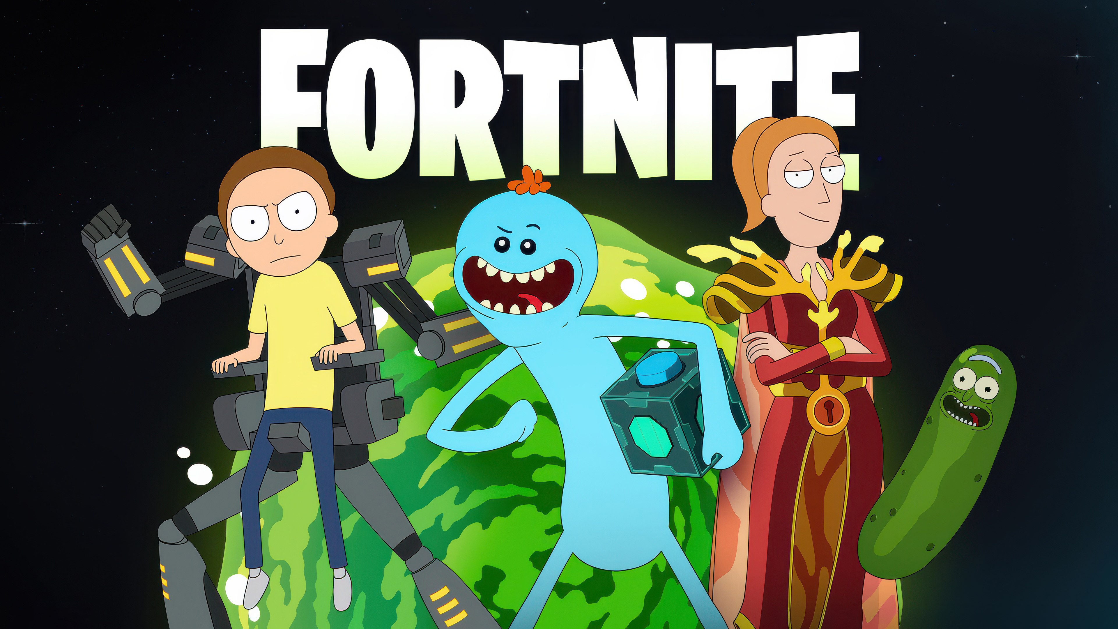 Fortnite, Mecha Morty, Mr. Meeseeks, Summer Smith, Morty Smith