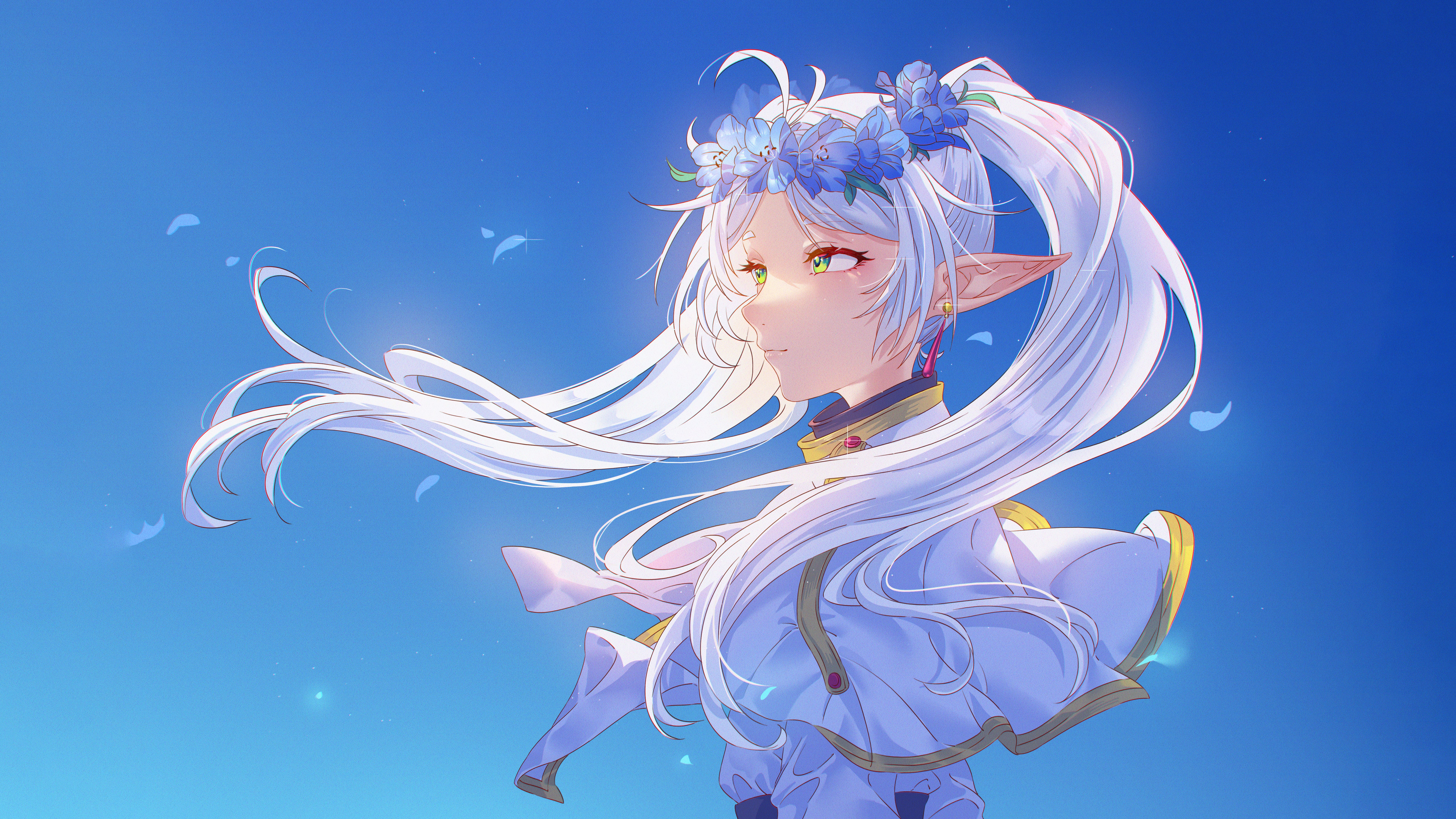 Frieren, 8K, Frieren: Beyond Journey's End, Garota de anime, 5K, Estética azul