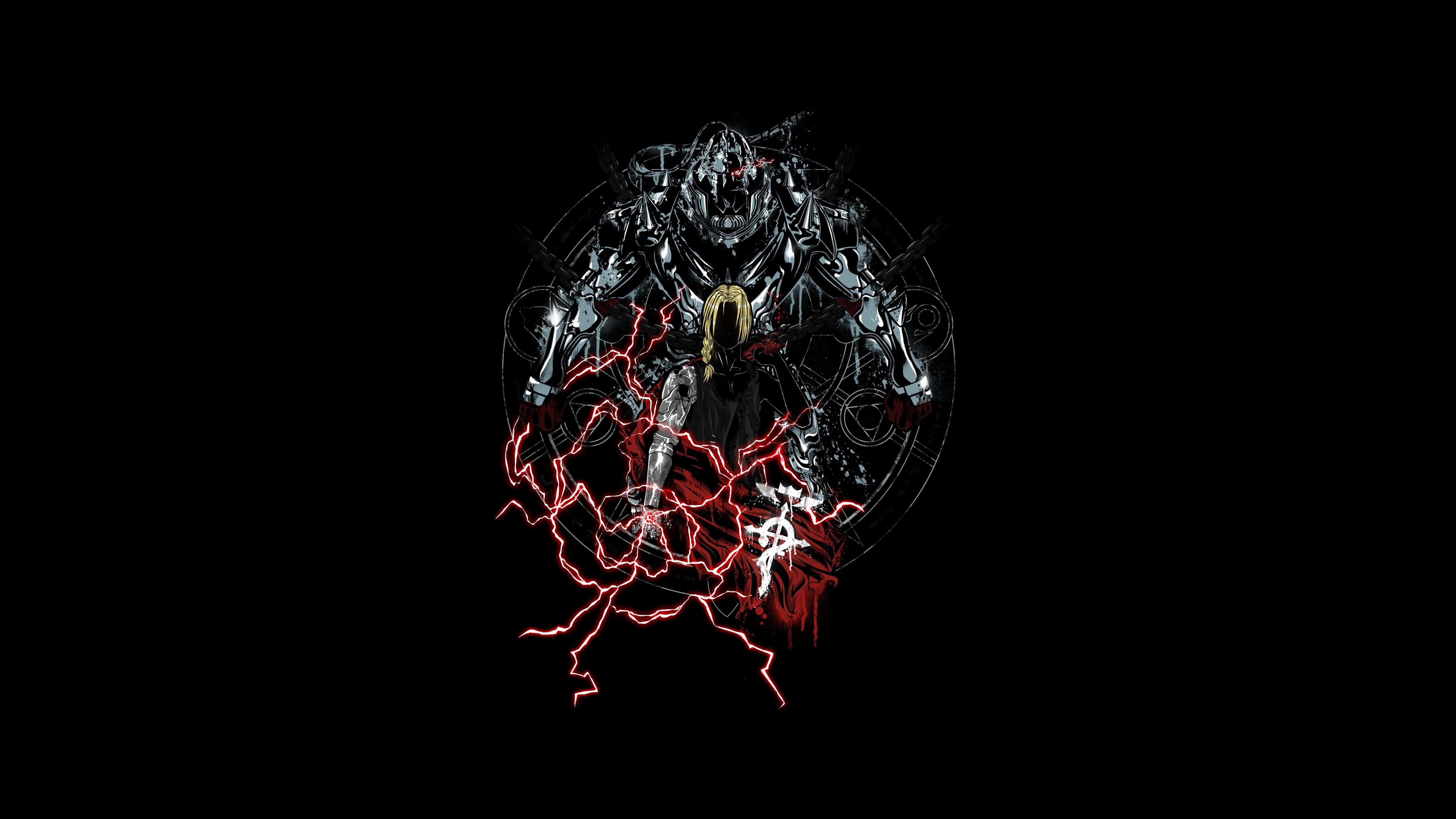 Fullmetal Alchemist, Edward Elric, Alphonse Elric, Fundo preto, Arte, 5K, AMOLED