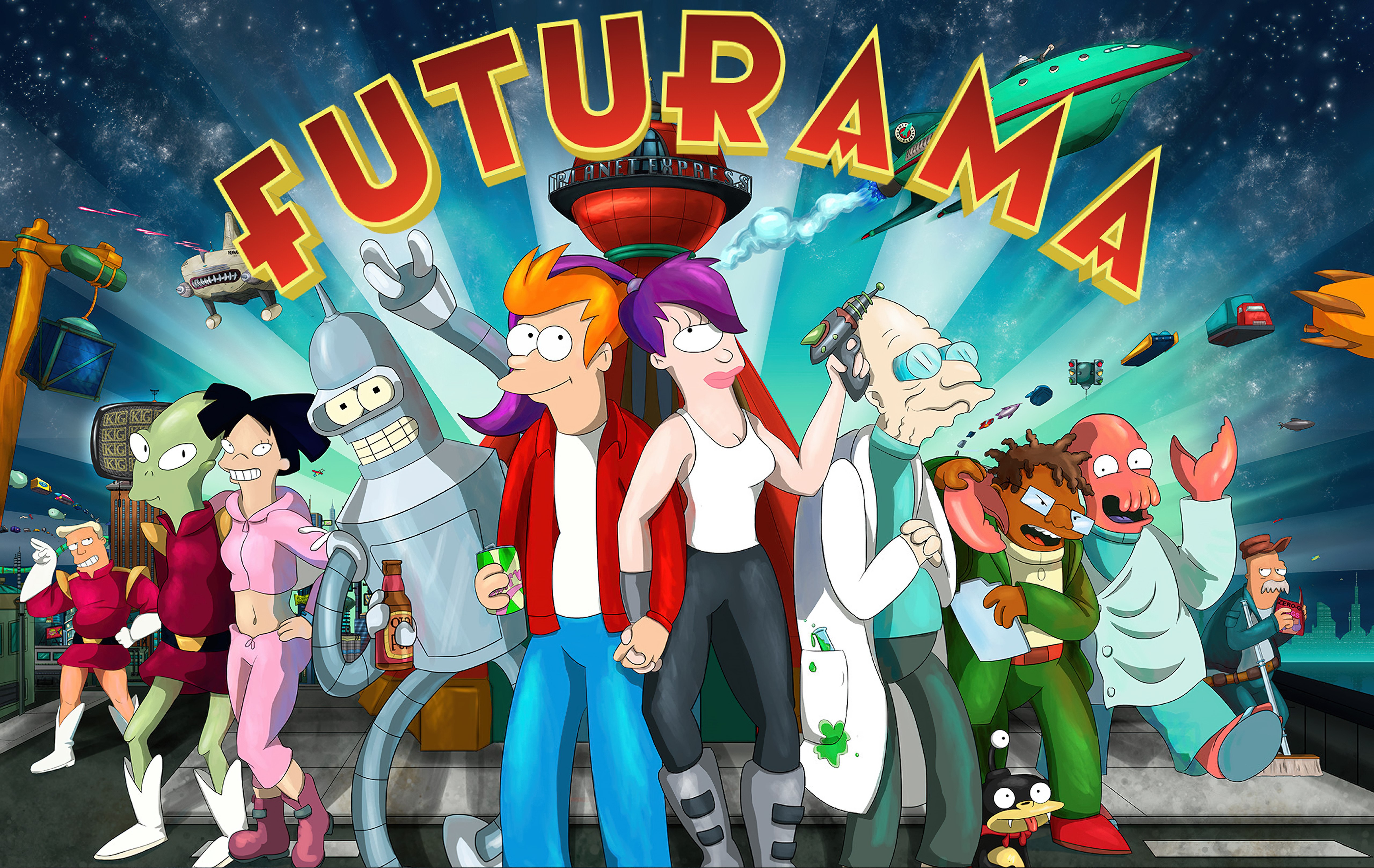 Futurama, Séries de TV, Key Art, 5K, Phillip J Fry, Bender (Futurama)