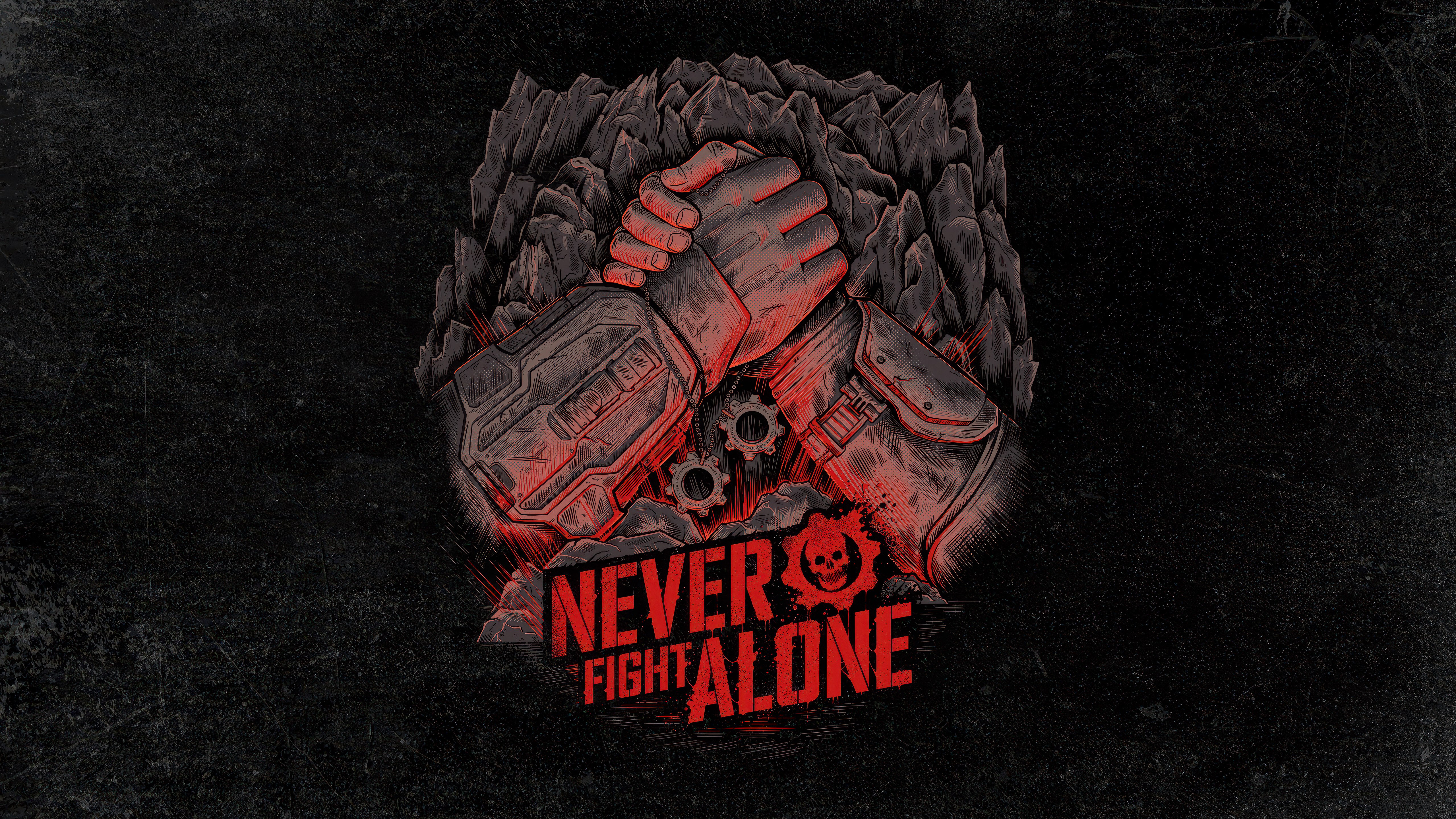 Gears of War, Never Fight Alone, Fundo escuro, 5K