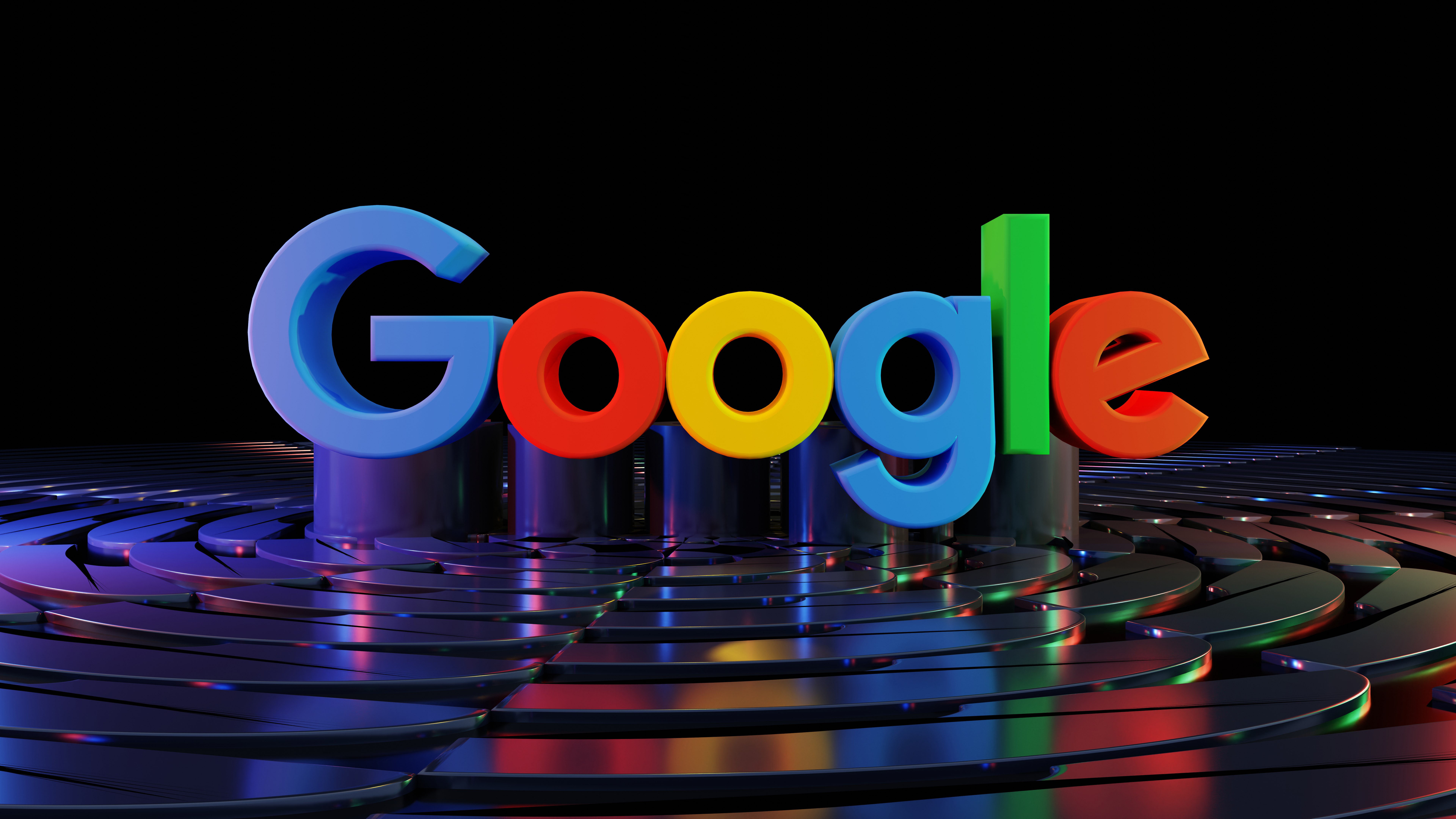 Google, Fundo 3D, Fundo escuro, 5K, 8K, Texto 3D