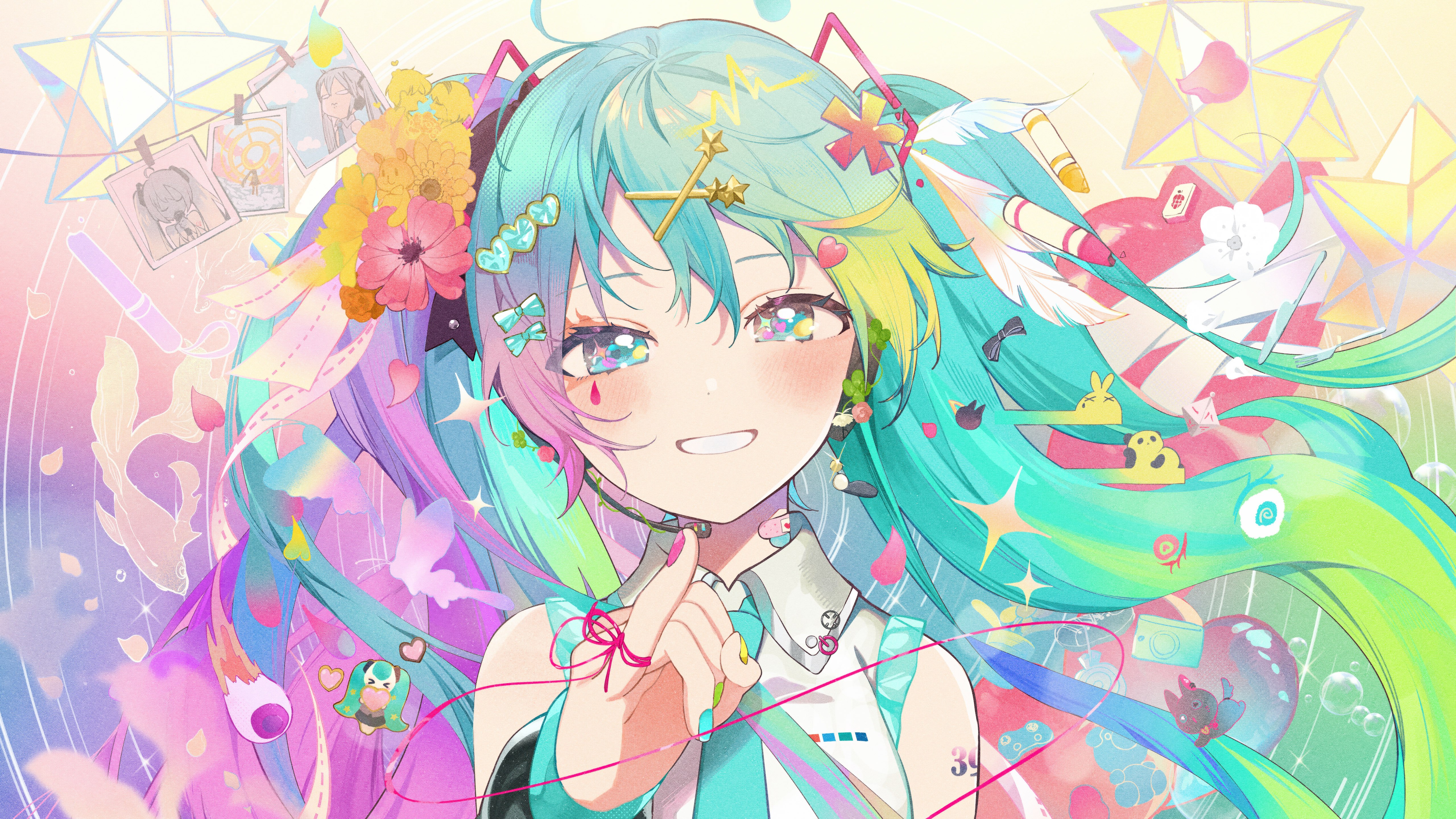 Hatsune Miku, Arte colorida, 5K, Garota de anime, Vocaloid