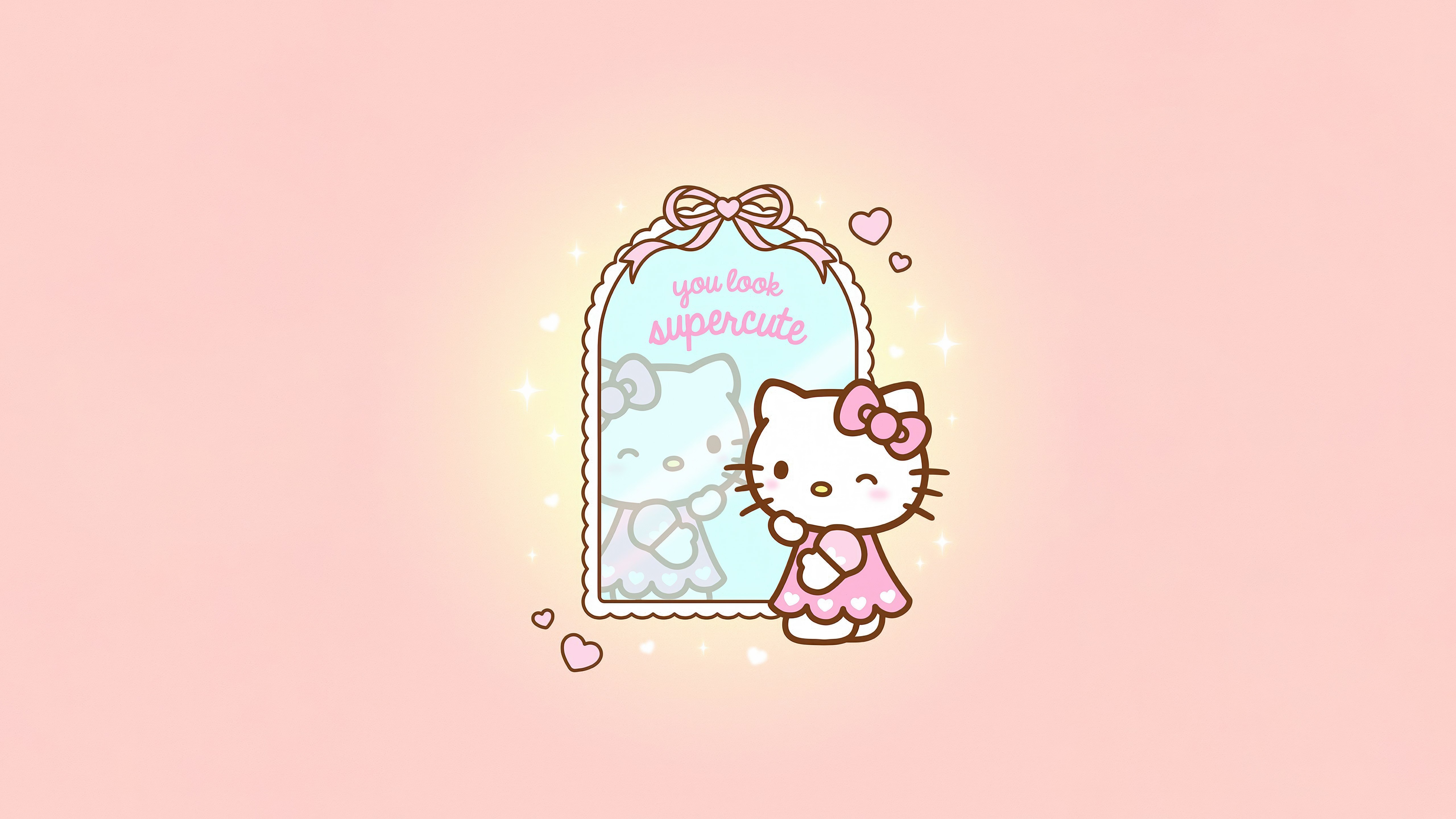 Hello Kitty, Superfofa, Fundo pastel, 5K, Espelho