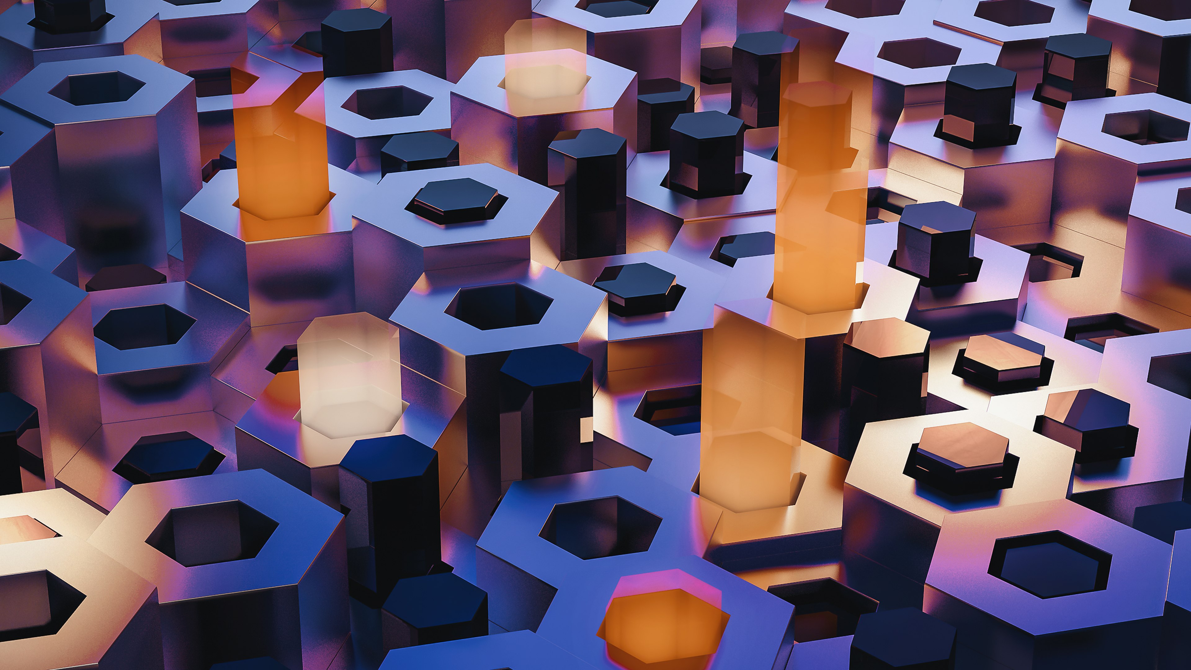 Hexágonos, Fundo 3D, Fundo abstrato, Render 3D