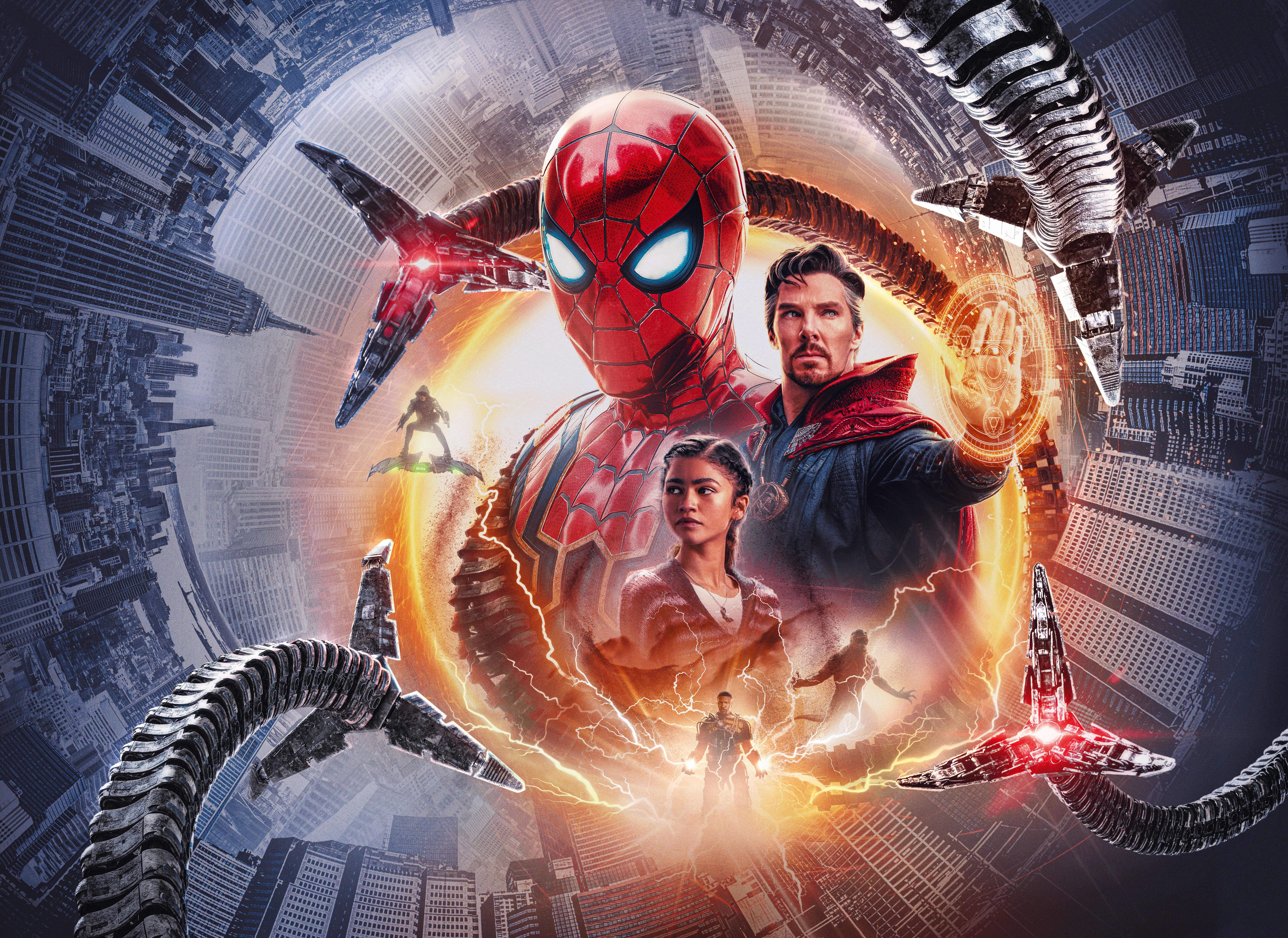 Homem-Aranha: Sem Volta Para Casa, 8K, Doutor Estranho, Filmes de 2021, Willem Dafoe, Alfred Molina, Jamie Foxx, Benedict Cumberbatch, Zendaya, Duende Verde, Doutor Octopus, Electro, MJ, 5K, Marvel Comics, Homem-Aranha
