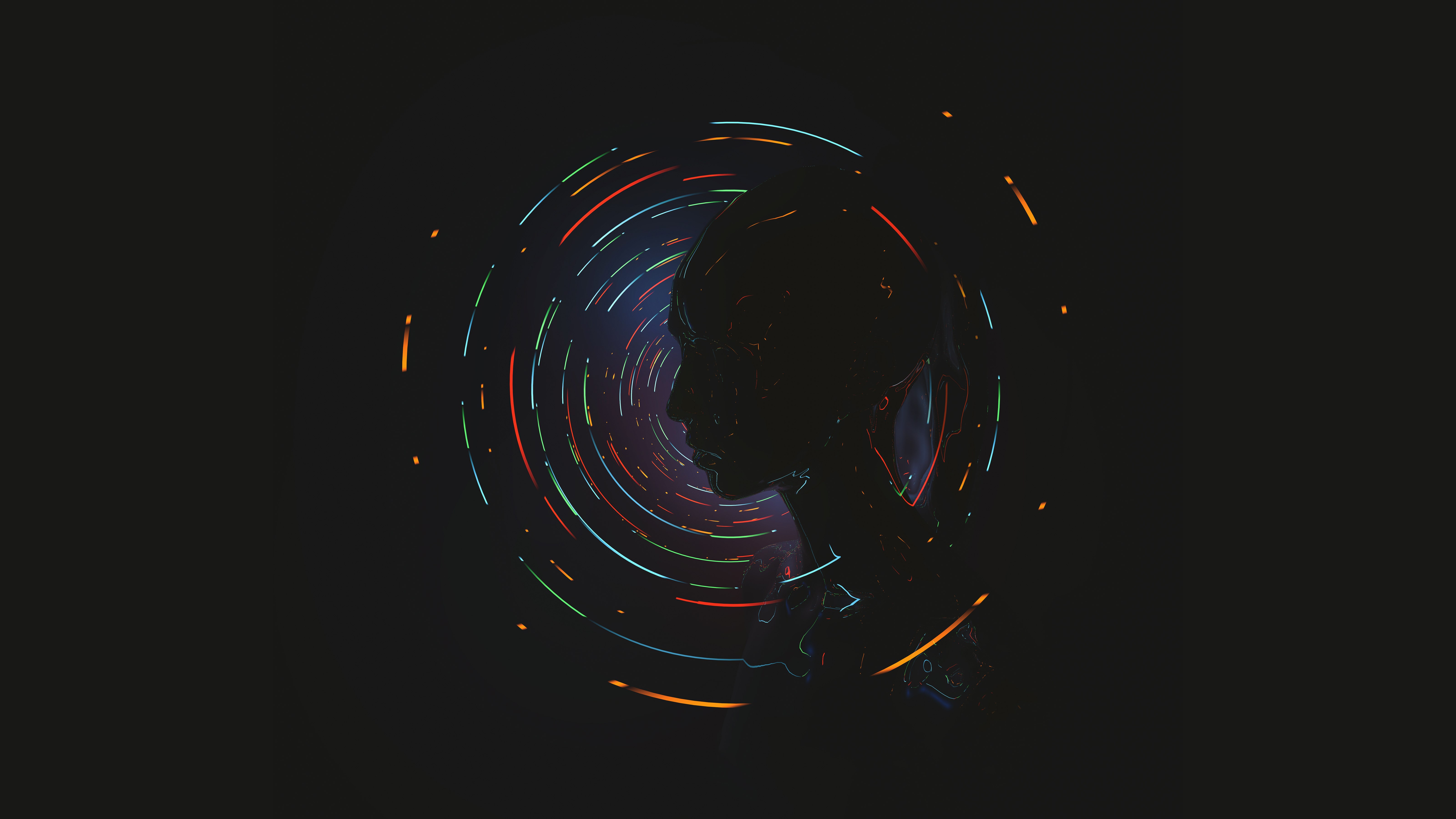 Ilustração digital, Silhueta, Rosto de mulher, Fundo escuro, Circular, Padrões, 5K