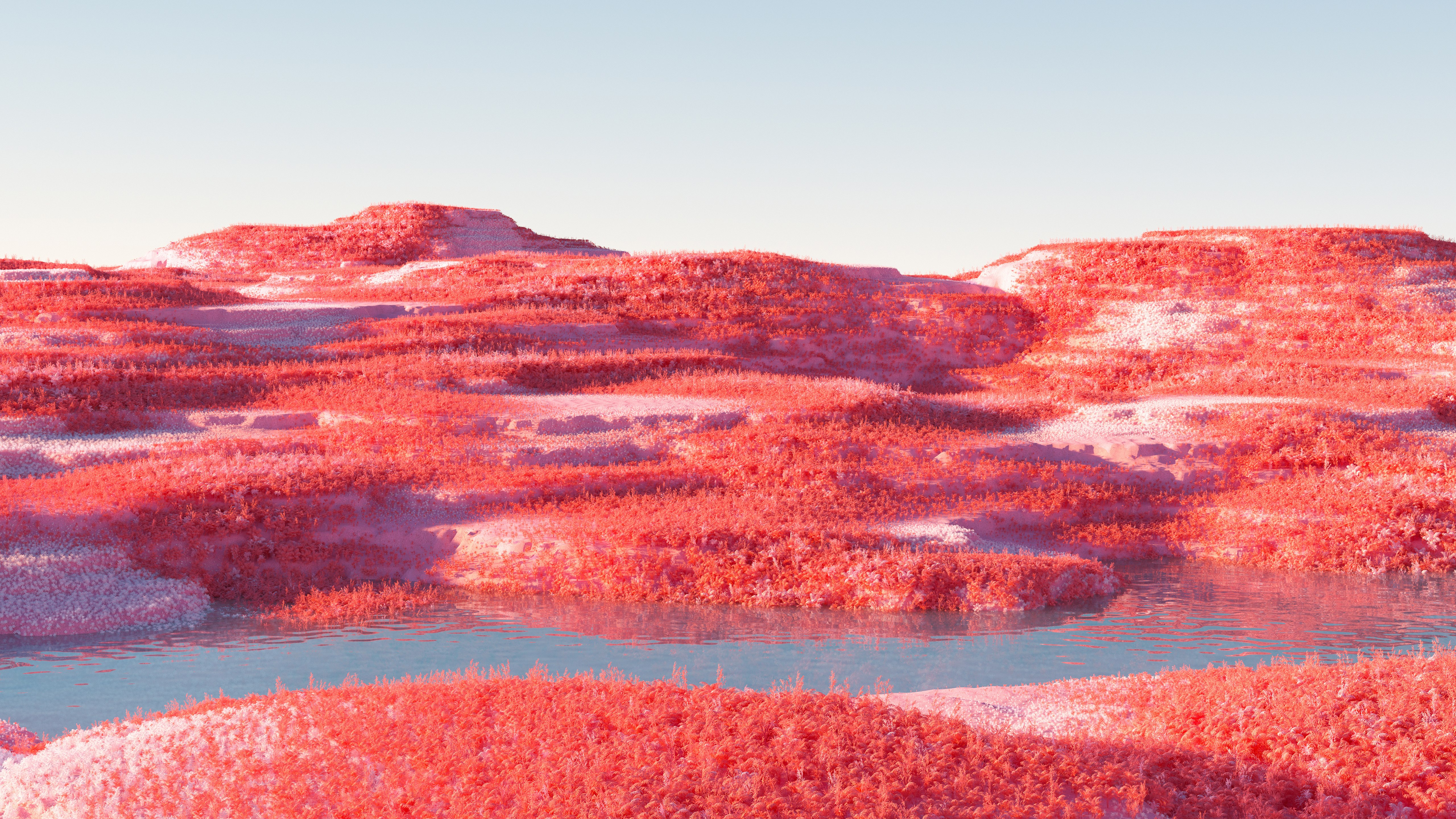 Infravermelho, Paisagem, 5K, Visão infravermelha, Luz do dia, Estética vermelha